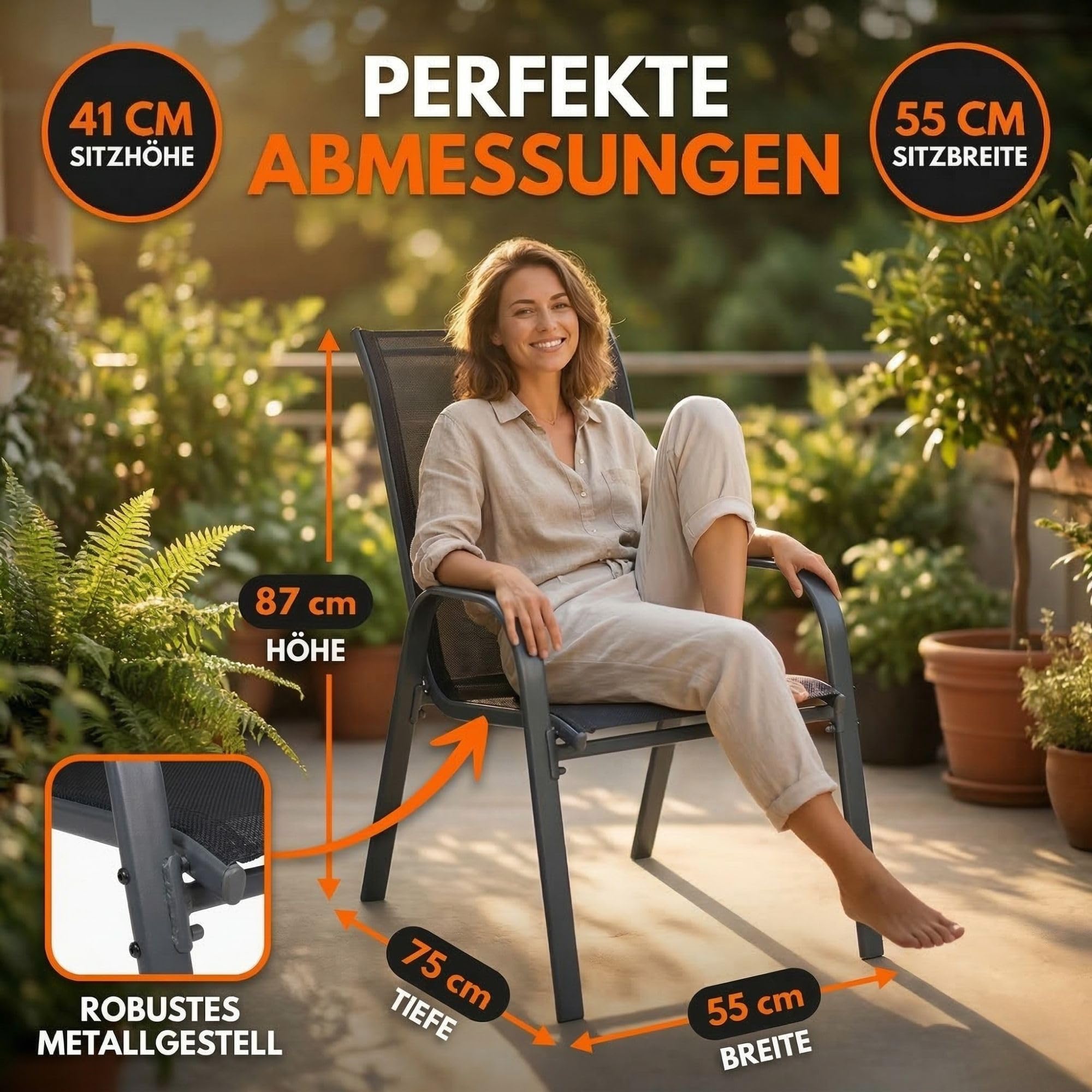 ALBATROS Gartenstühle 2er Set Kuba – stapelbar mit robustem Metallgestell - hohe Belastbarkeit – Bequeme Stapelstühle auch als Terrassenstühle oder Balkonstühle - verbesserte Version 2026
