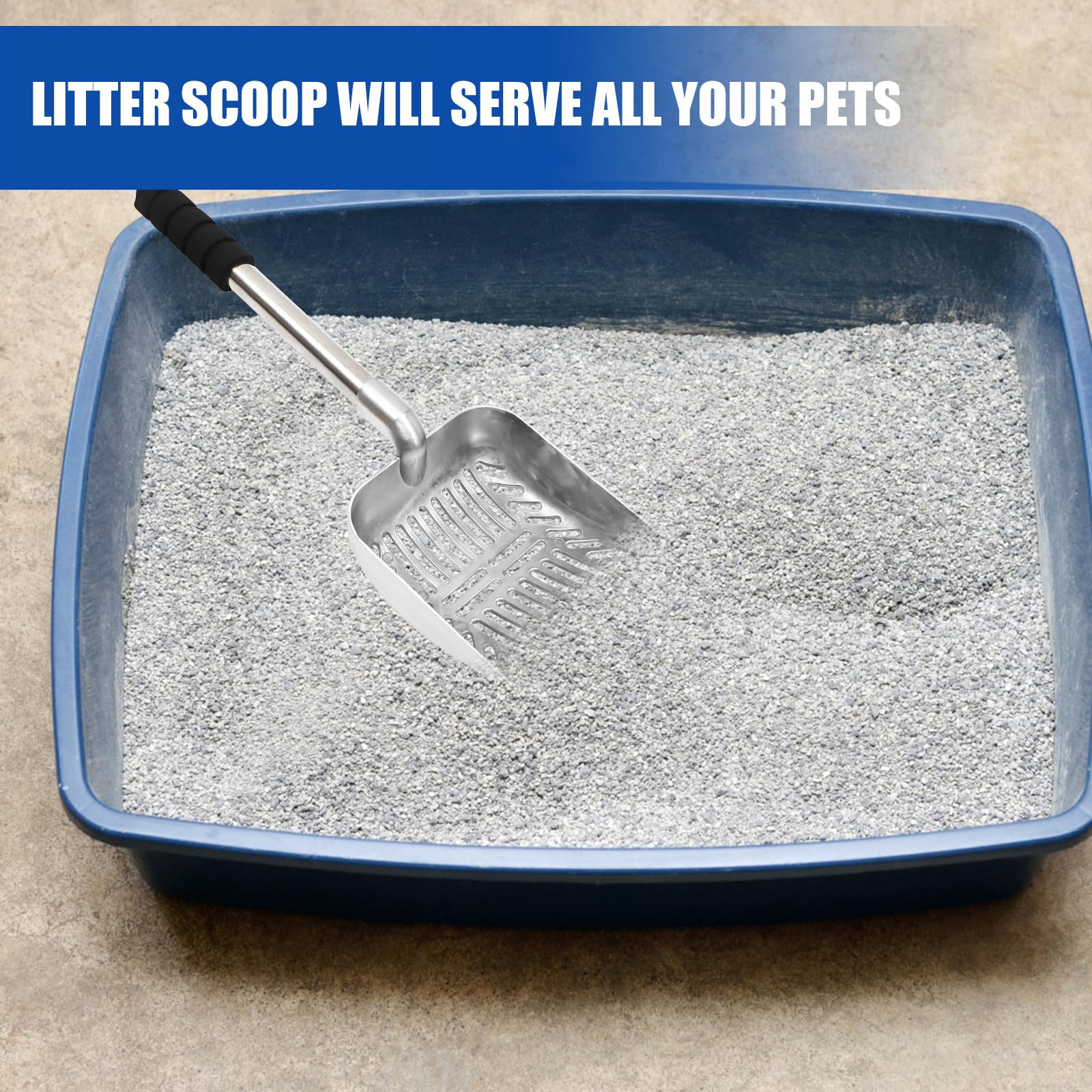 Pelle À Litière Télescopique Métal pour Chats Et Chiens Manche Long Et Confortable Outil Pratique pour Nettoyer La Caisse De Litière Poignée Noire