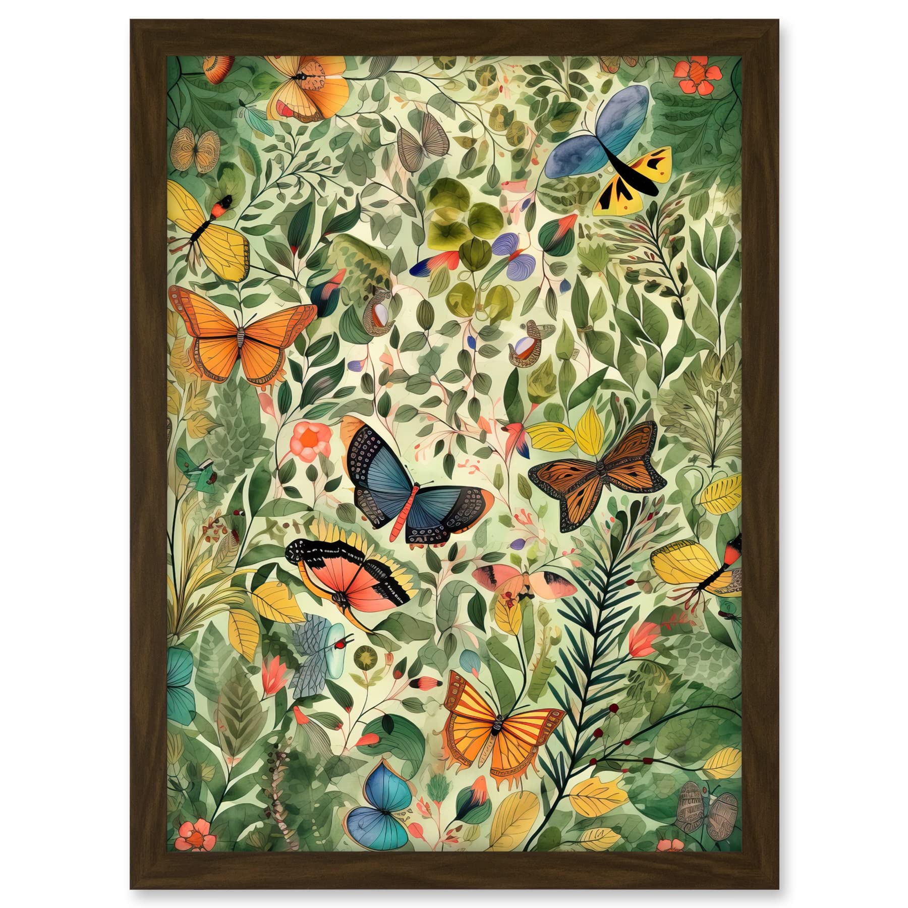 Artery8 Butterflies Flying in Spring Field Modern Folk Art Artwork Framed A3 Wall Art Print