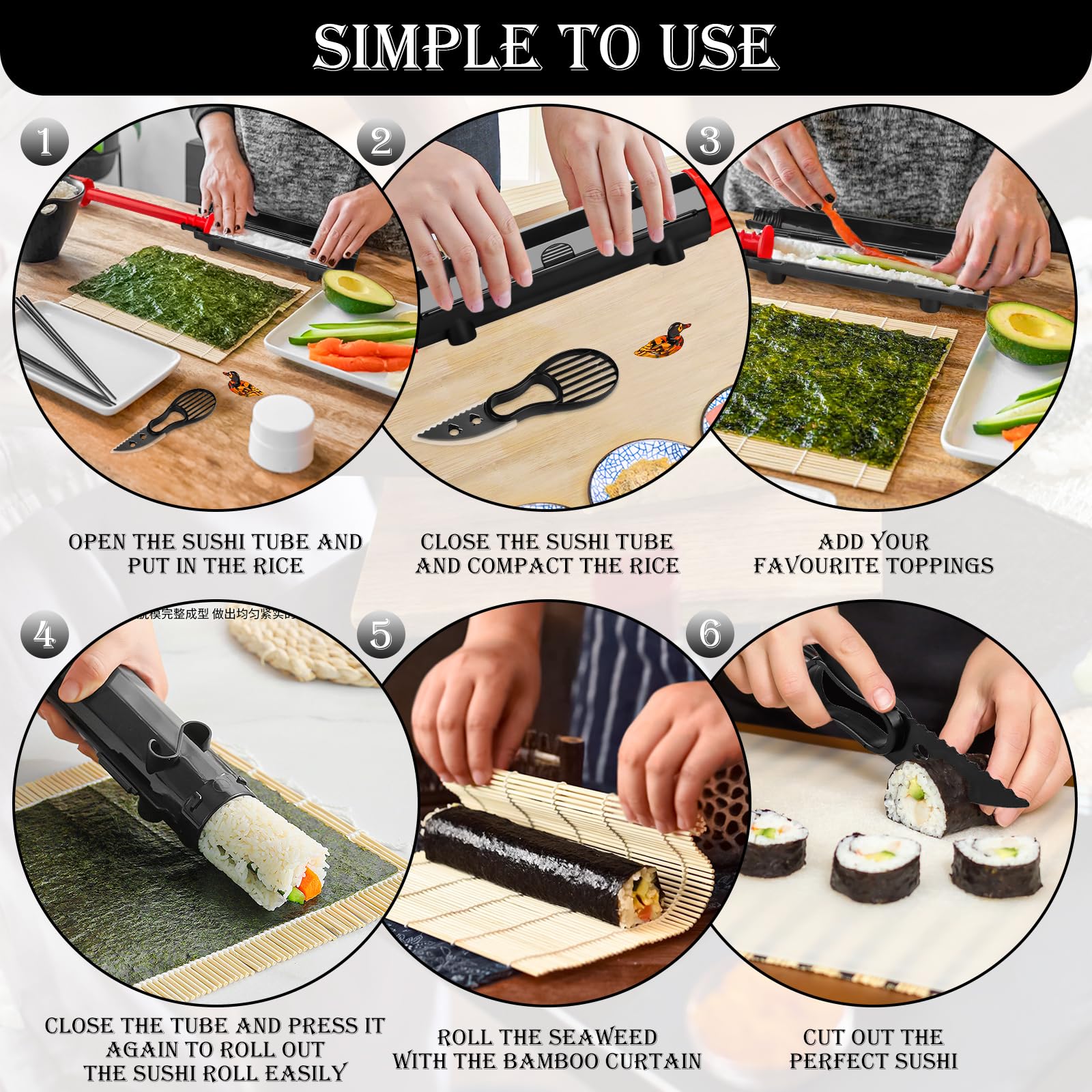 Kit Sushi Set, Sushi Bazooka Set Set Stampi Per Susshi Kit, Maker Bazooka con Coltello, Bacchetta di Riposo e Cucchiaio da Riso