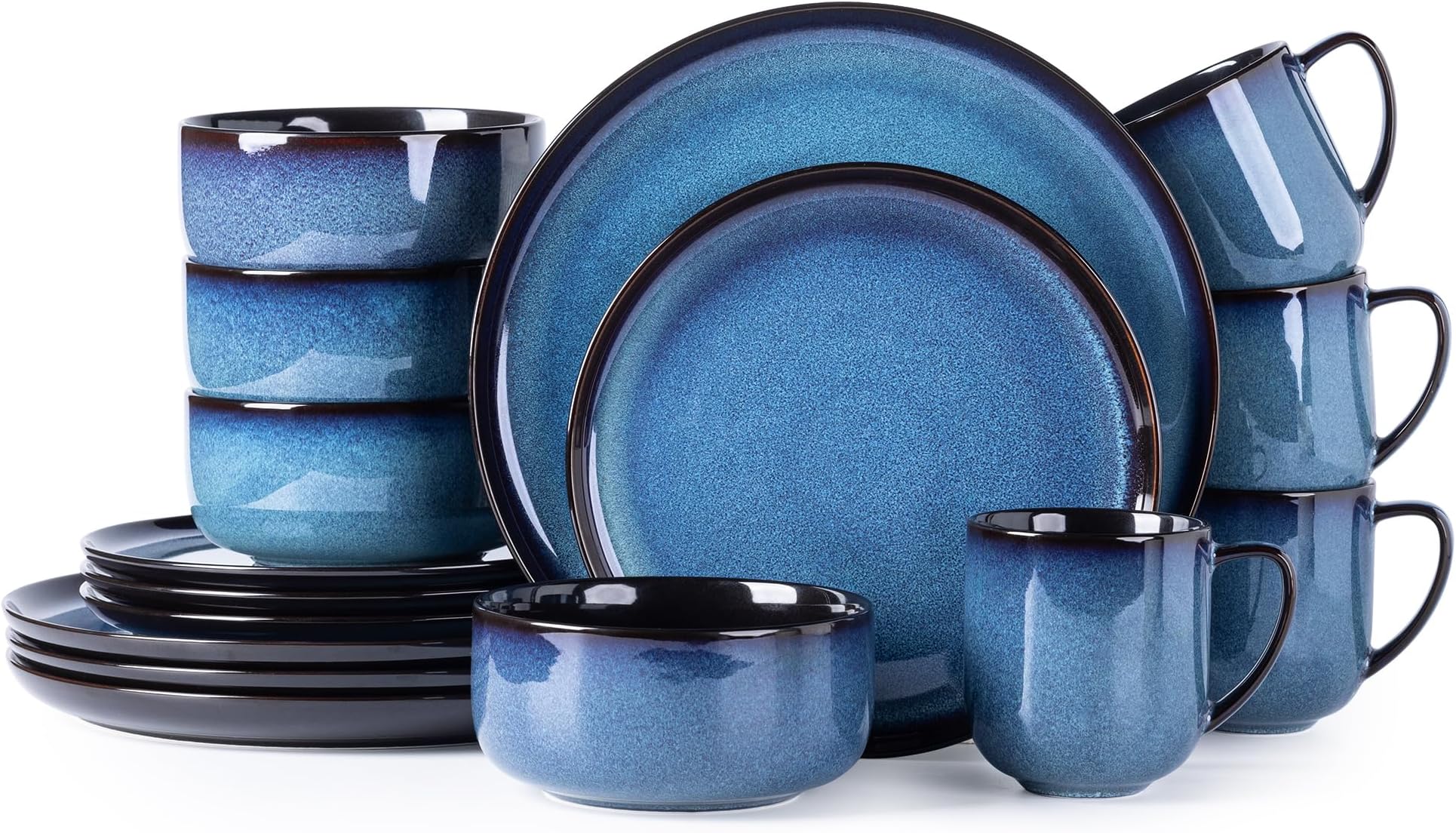 LERATIO Ceramic Dinnerware Sets for 4,16-Piece Reactive Glaze Plates and Bowls Set with Mugs,Highly Chip and Crack Resistant | Dishwasher,Microwave & Oven Safe Dishes set-Blue