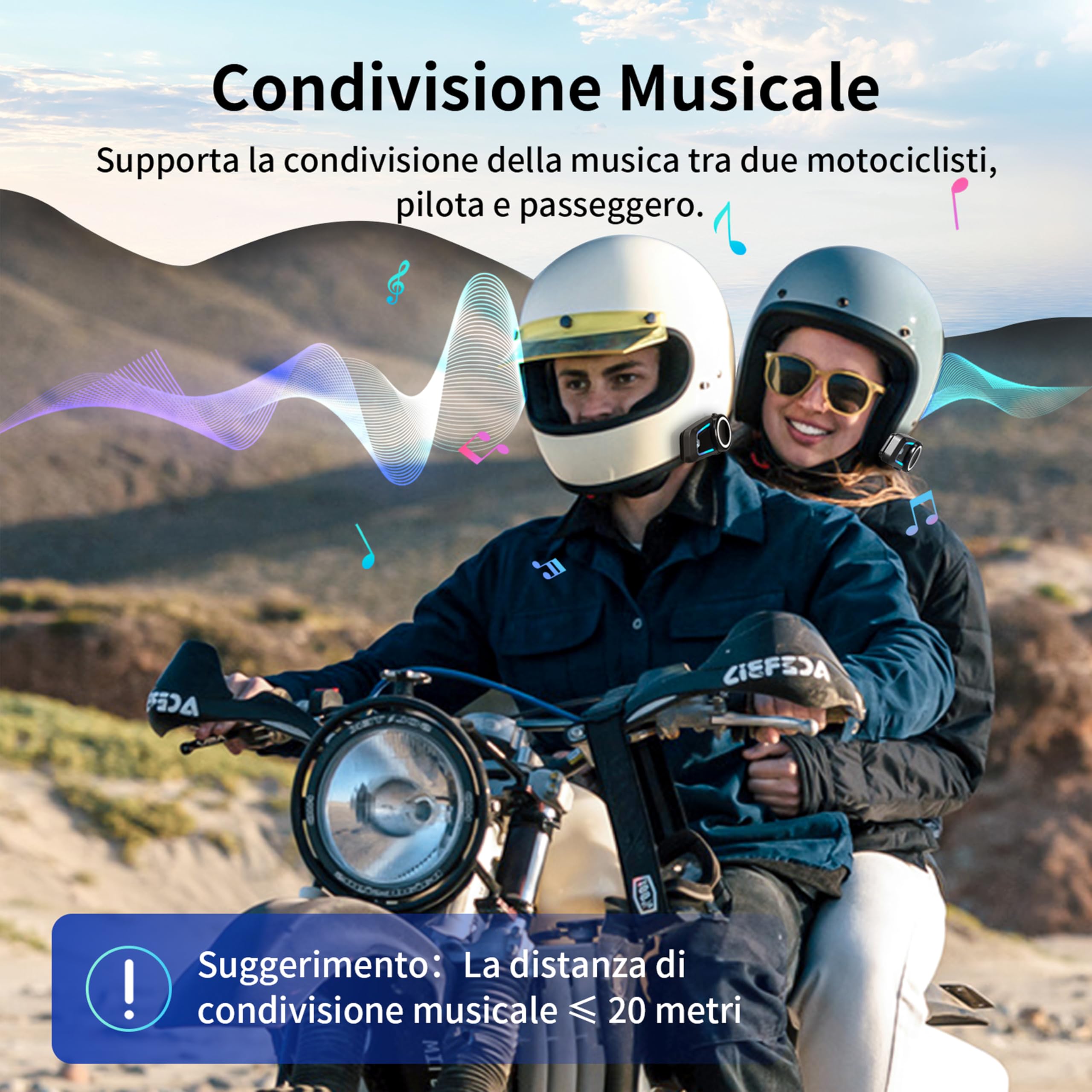 Fodsports FX7 Interfono Moto Coppia, Interfono Mesh da 2000 M per 10 Motociclisti, Auricolari per Casco con Dual V5.4 Bluetooth Chip, Auricolare Casco Moto con Condivisione Musicale, Radio FM, 2 Pezzi