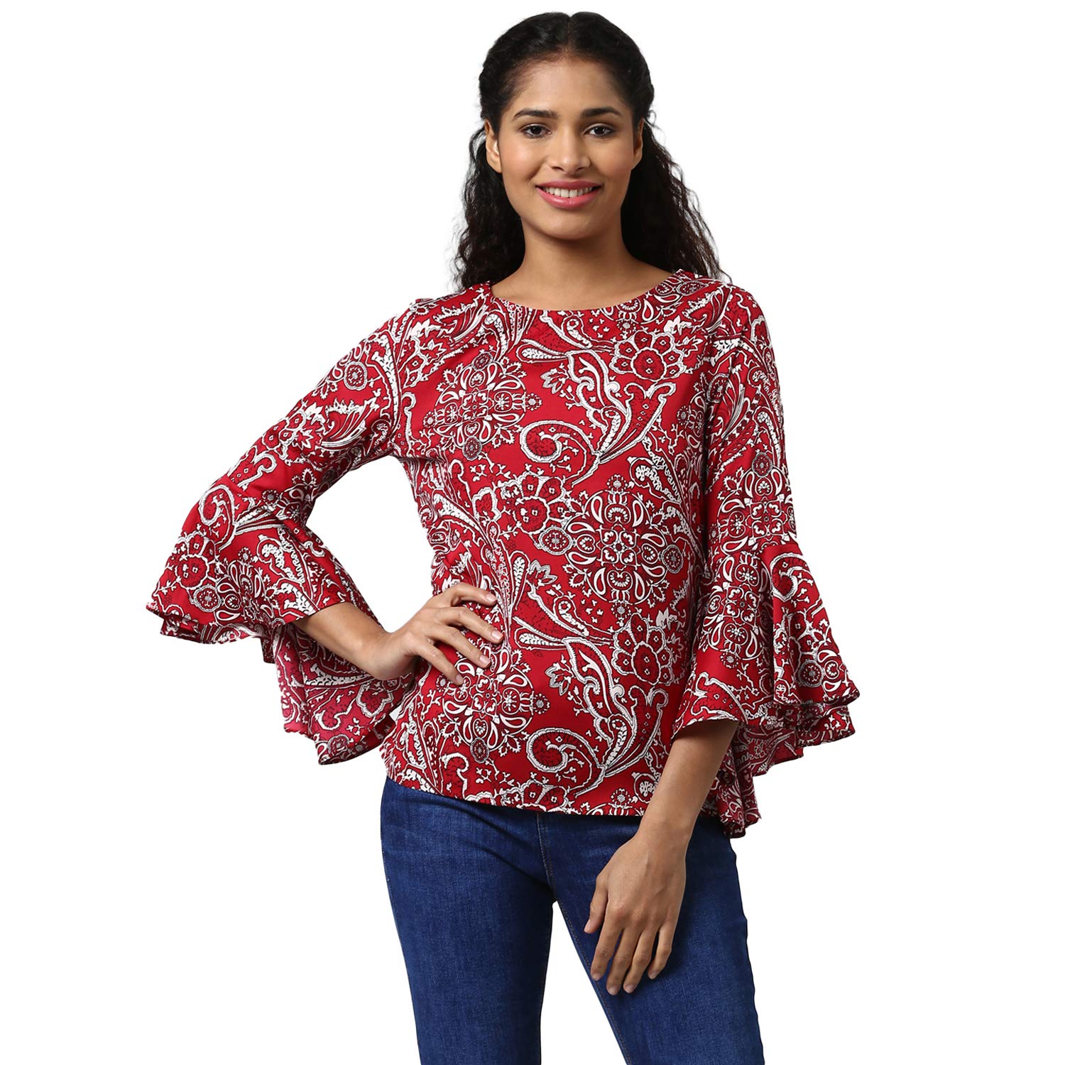 Harpa Women Round Neck Printed Tops Harpa Women Round Neck Printed Tops