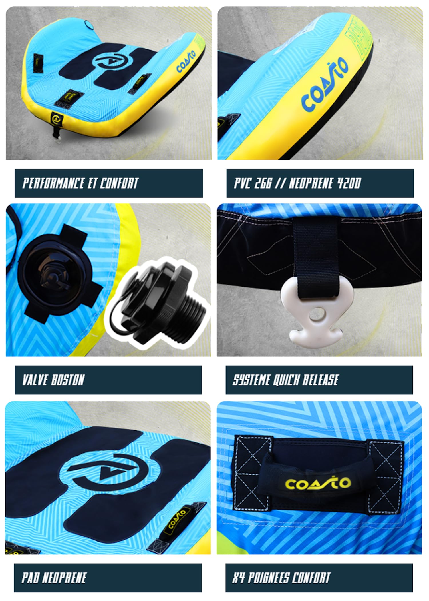 Coasto - Bouée Tractée Beagle 2 Places PB-CBBEAGLE2 - pour 2 Personnes - Charge Maximale 154 kg - Revêtement Nylon 420 D Résistant et Performant - Sac de Rangement Inclus - 175 x 150 cm