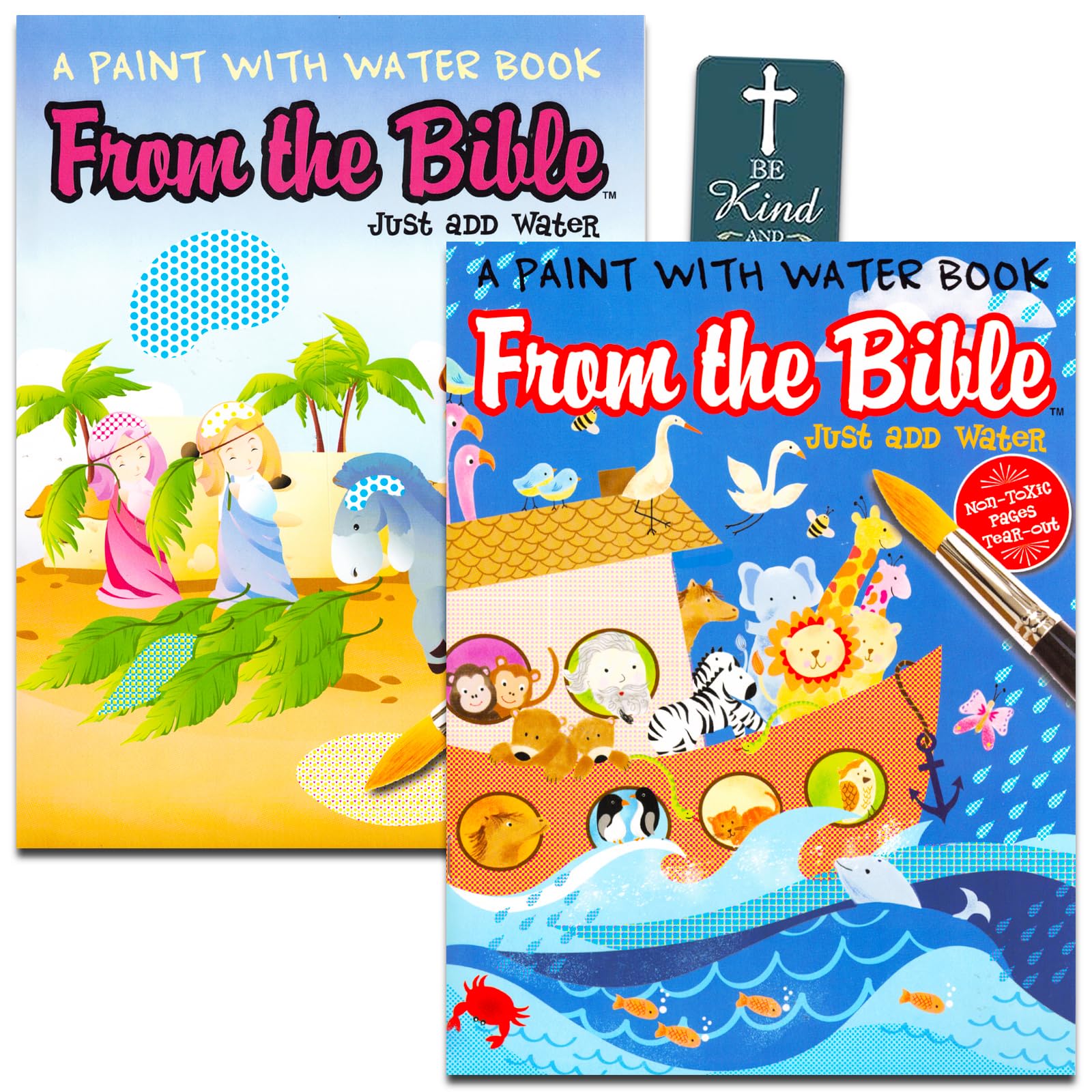Bible Paint with Water Set - Biblical Painting Art Set Bundle Includes 2 Coloring Books with Bible Themed Painting Activities, Coloring Pages, Bookmark, More
