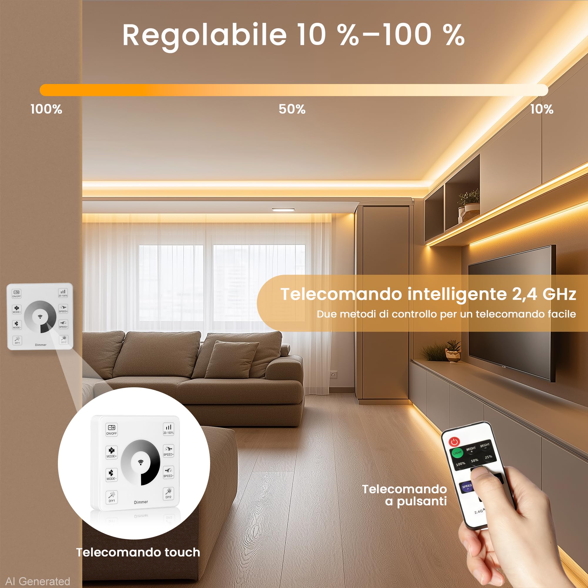 24V 20M Striscia LED COB Regolabile 3000K Bianco Caldo, Compatibile con Alexa, 10W/M 336 LED/M CRI 93+ 1000LM/M con Alimentatore, per Decorazione d'Interni, Camera da Letto, Cucina, Ufficio, Commercio