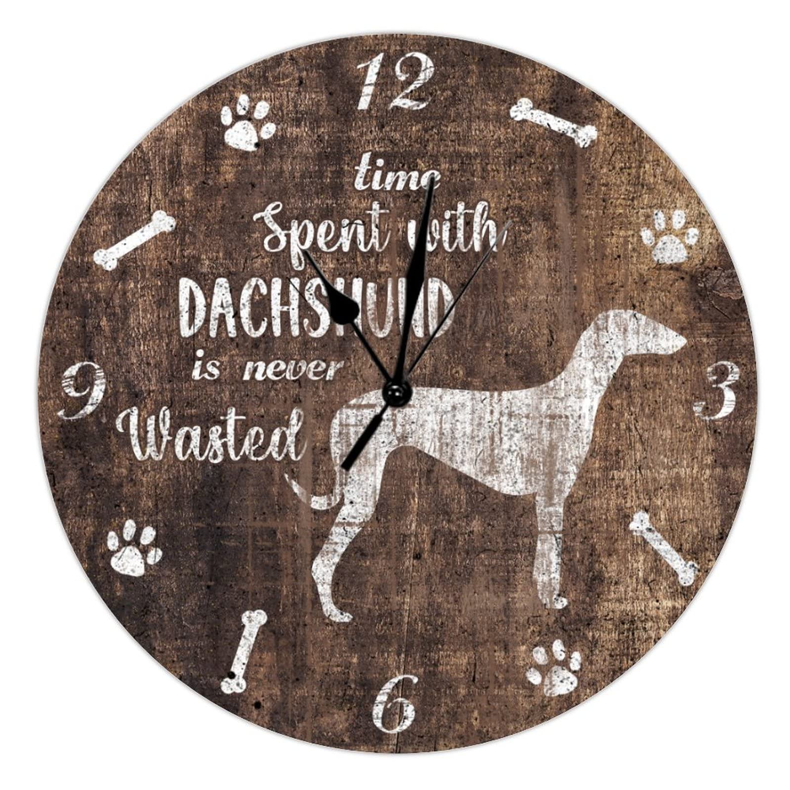 Horloge murale en bois motif pattes de chien style rétro 38,1 cm sans aucun bruit