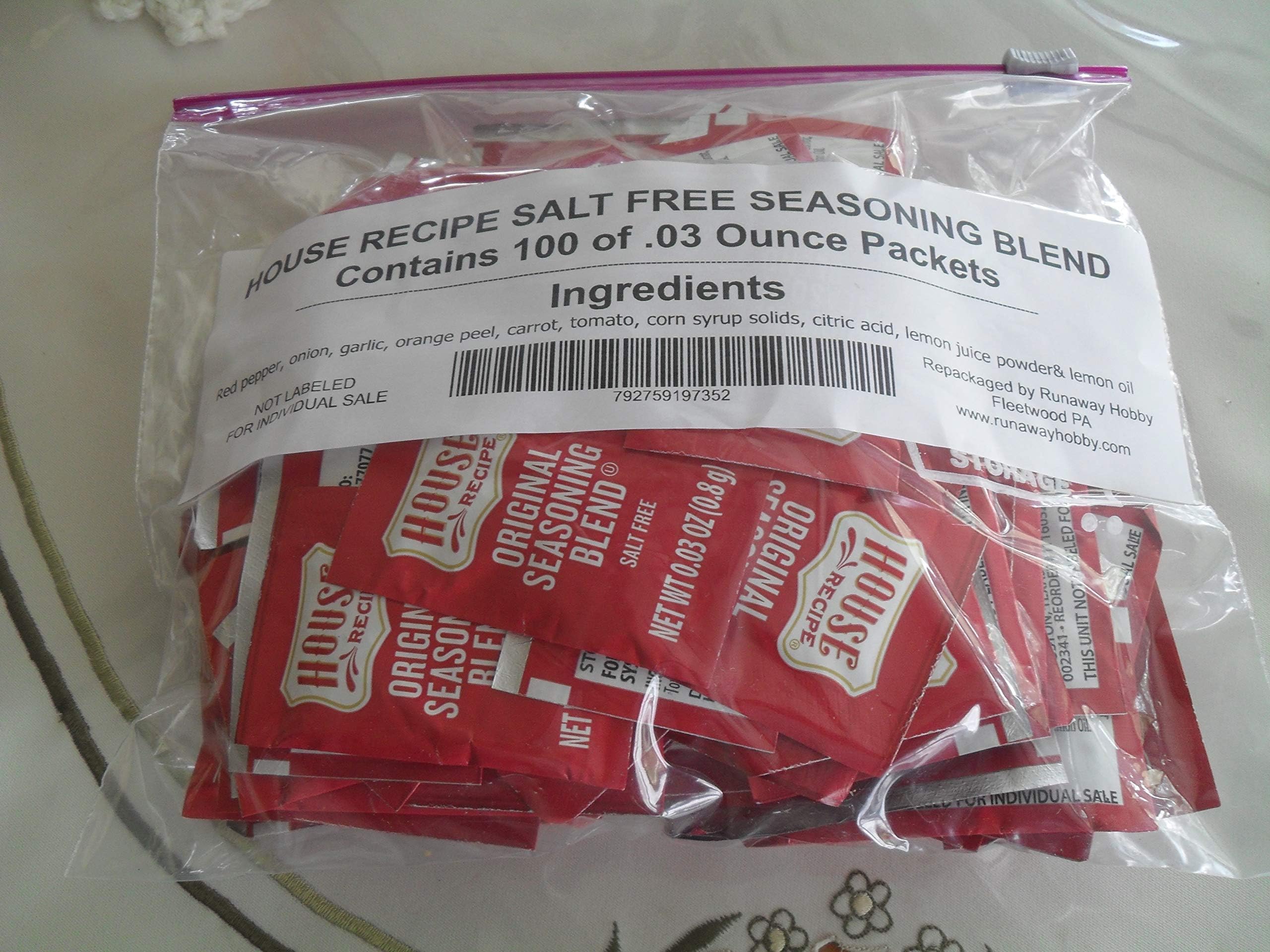HOUSE RECIPE Salt Free ORIGINAL SEASONING BLEND - ON SALE! (Bag 100 Packets)