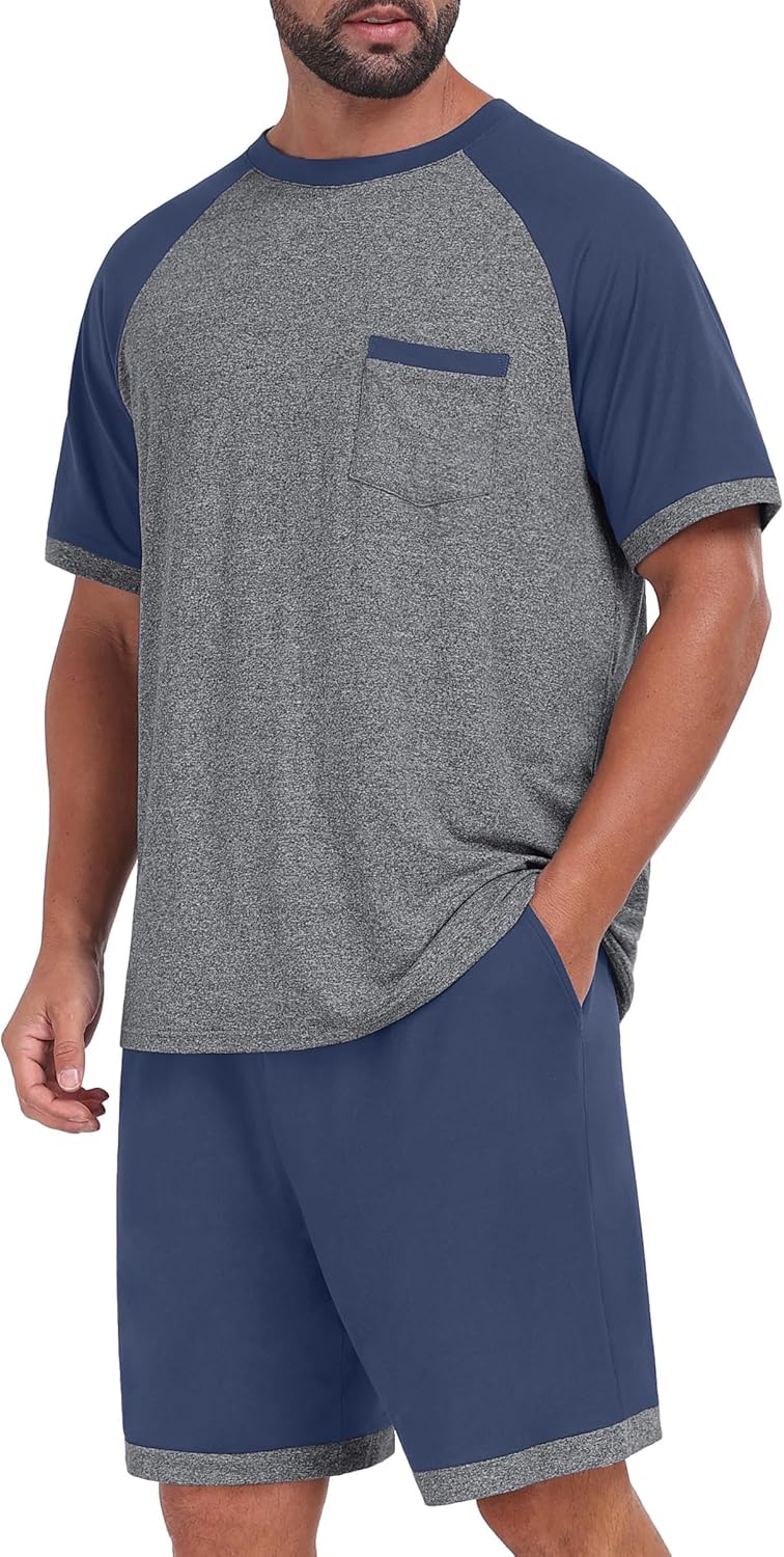 NUOKESASI Mens Pajamas Set Sleepwear Soft Comfy Short Sleeve Loungewear - Image 6
