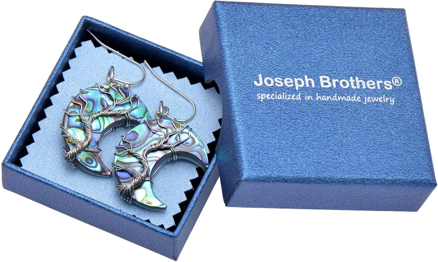 Handmade Moon shaped Abalone Shell Dangle Earrings for Women, Wire Craft Tree of Life Earrings - Image 6