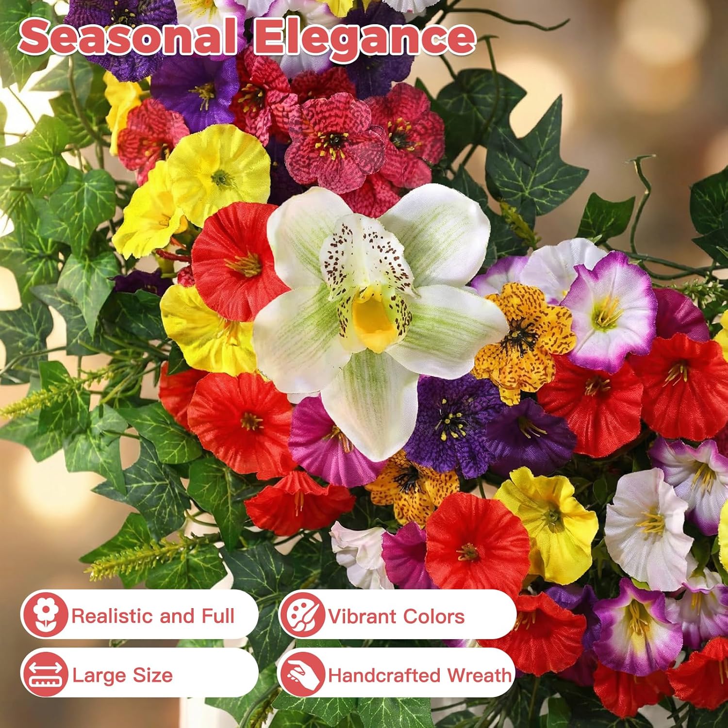 24 Inch Large Spring Summer Wreaths for Front Door, Valentines Day Door Wreath with Colorful Blossoms Magnolia Natural Leaves, Spring Summer Door Wreath for Wall Window Porch Wedding Indoor Outdoor - Image 2