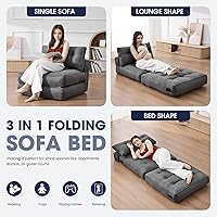 Vista 5 de KINGYES Silla de Cama Plegable, Silla Convertible 3 en 1 con Almohada, Silla Futón Plegable para Sala de Estar, Gris Gris moderno