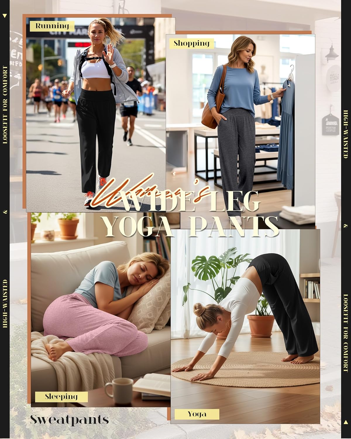 Neer 3 Pack Women's Wide Leg Yoga Pants, Comfy Lounge Pants with Pockets Ladies' Stretch Sweatpants Elastic Waist Joggers - Image 3