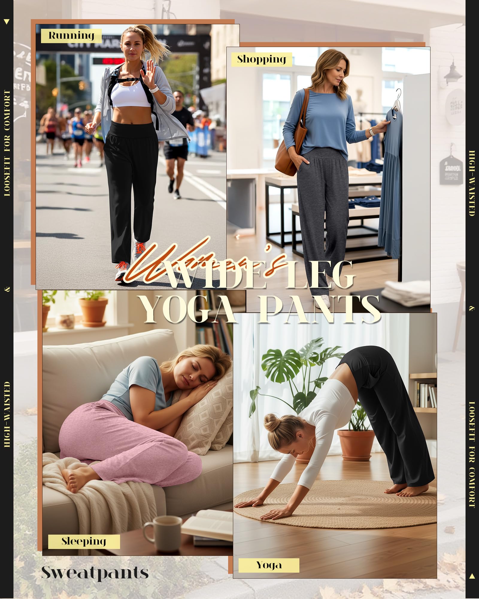 Neer Confezione da 3 Pantaloni da Yoga da Donna a Gamba Larga Pantaloni da Casa con Tasche Pantaloni da Jogging Larghi