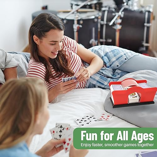 Miniatura 6 de Evelots Juego de cartas Shuffler - Soporte para 2 cartas de cubierta, sistema de manivela fácil, máquina barajadora de cartas, barajadora de cartas