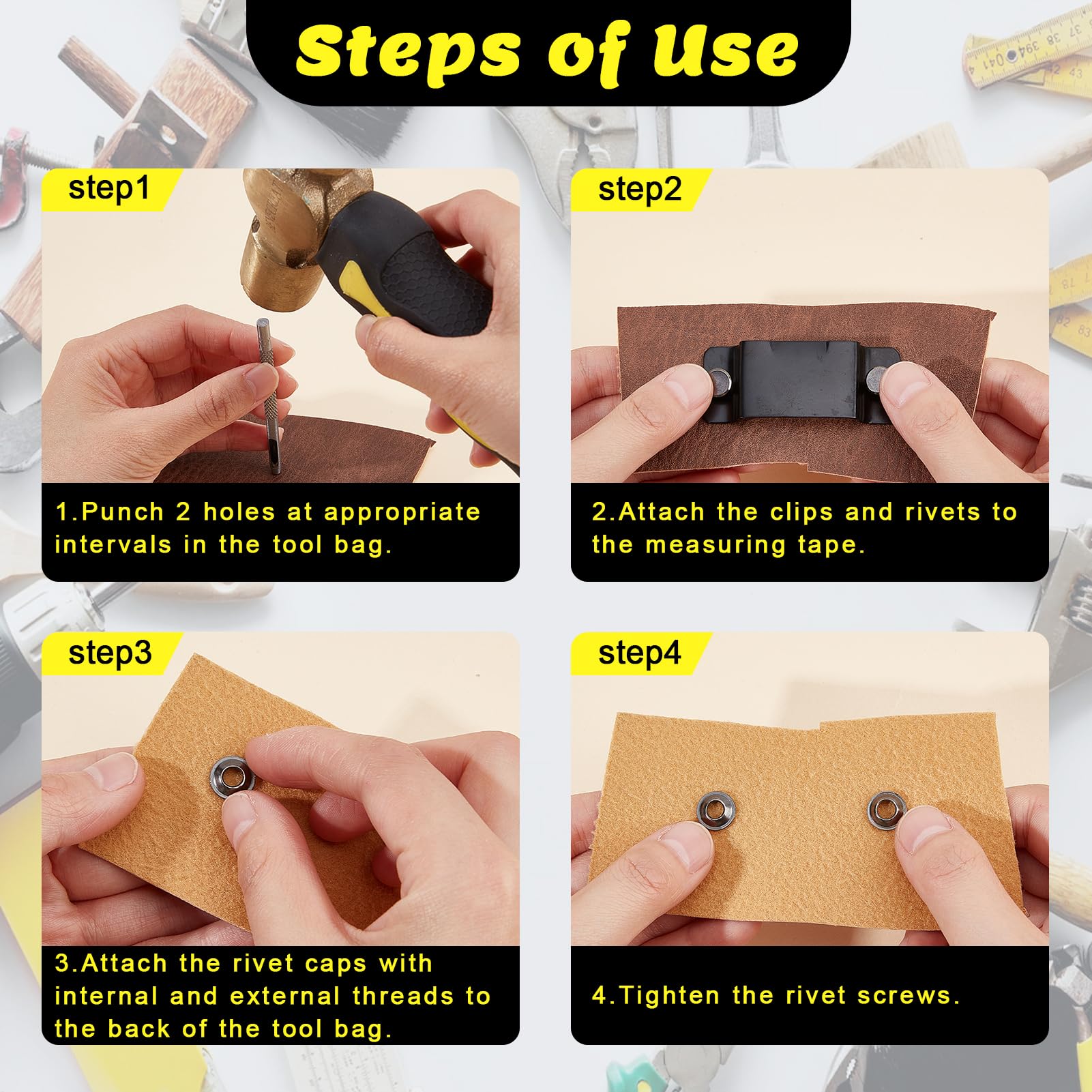 NICENEEDED 10 Pcs Tape Measure Holder Clip, Measuring Tape Holder Metal Measuring Tape Belt Holder - Image 3