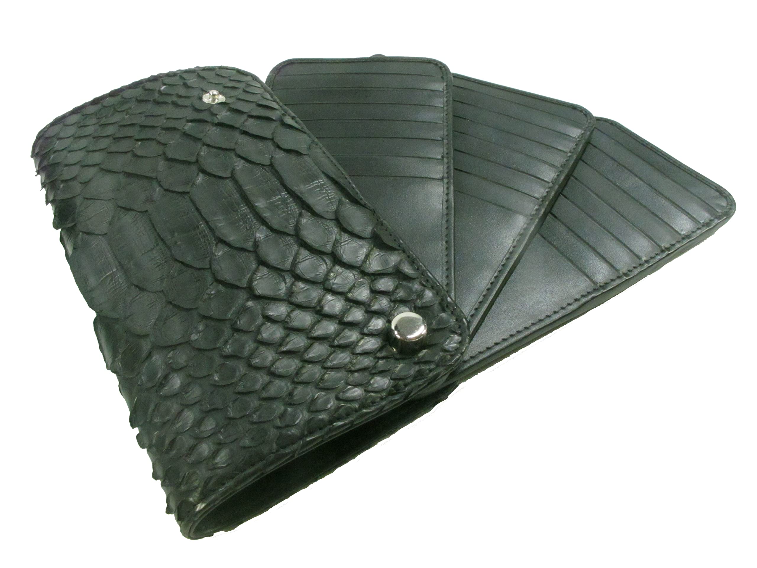 Pelgio Genuine Python Snake Skin Leather Business Credit Card Holder Wallet (Black)