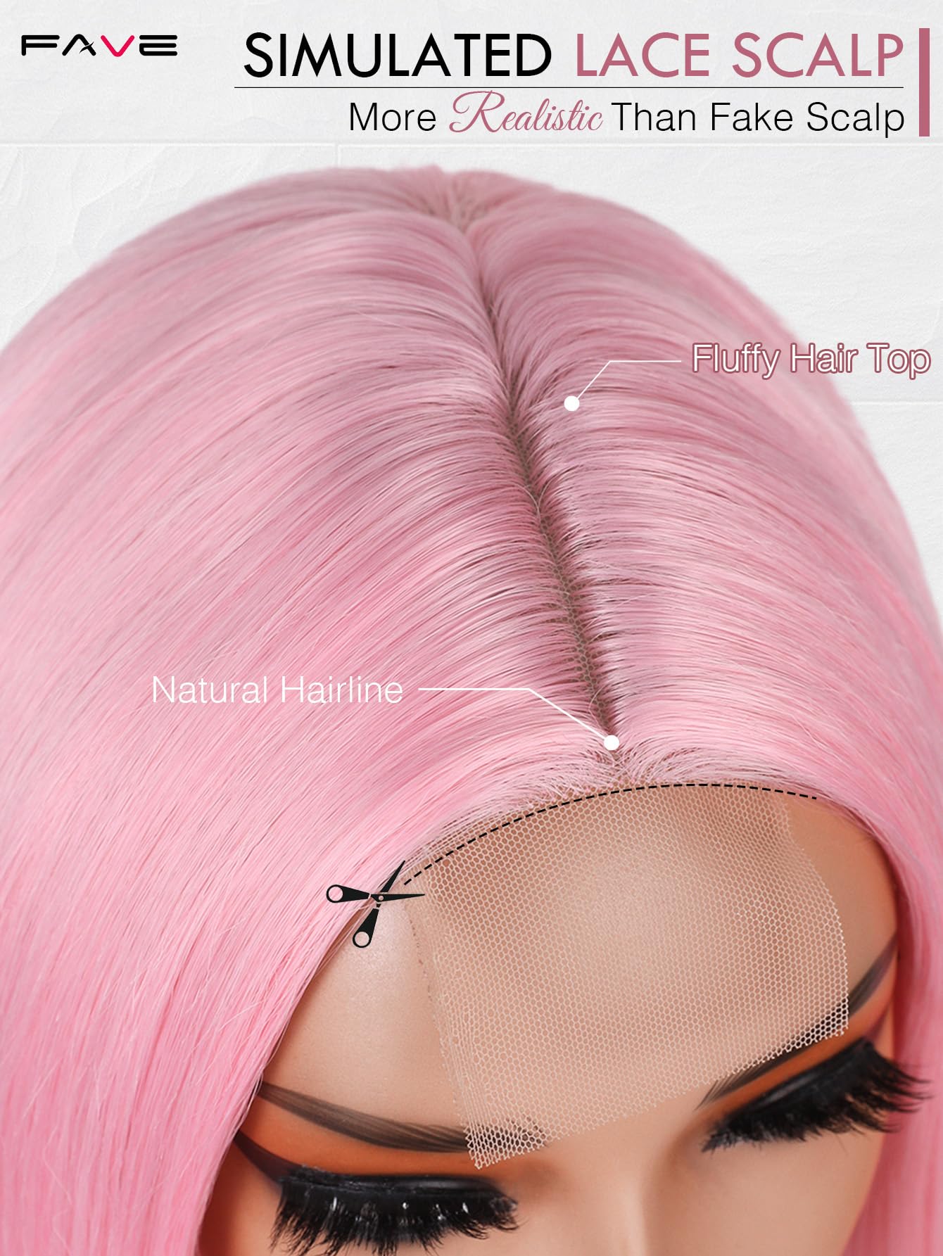 FAVE 65 cm Hellrosa Perücke, Hitzebeständige Synthetik-Perücke für Damen mit Mittelscheitel, Natürlich Aussehende Lange Perücke für Party, Alltag & Cosplay
