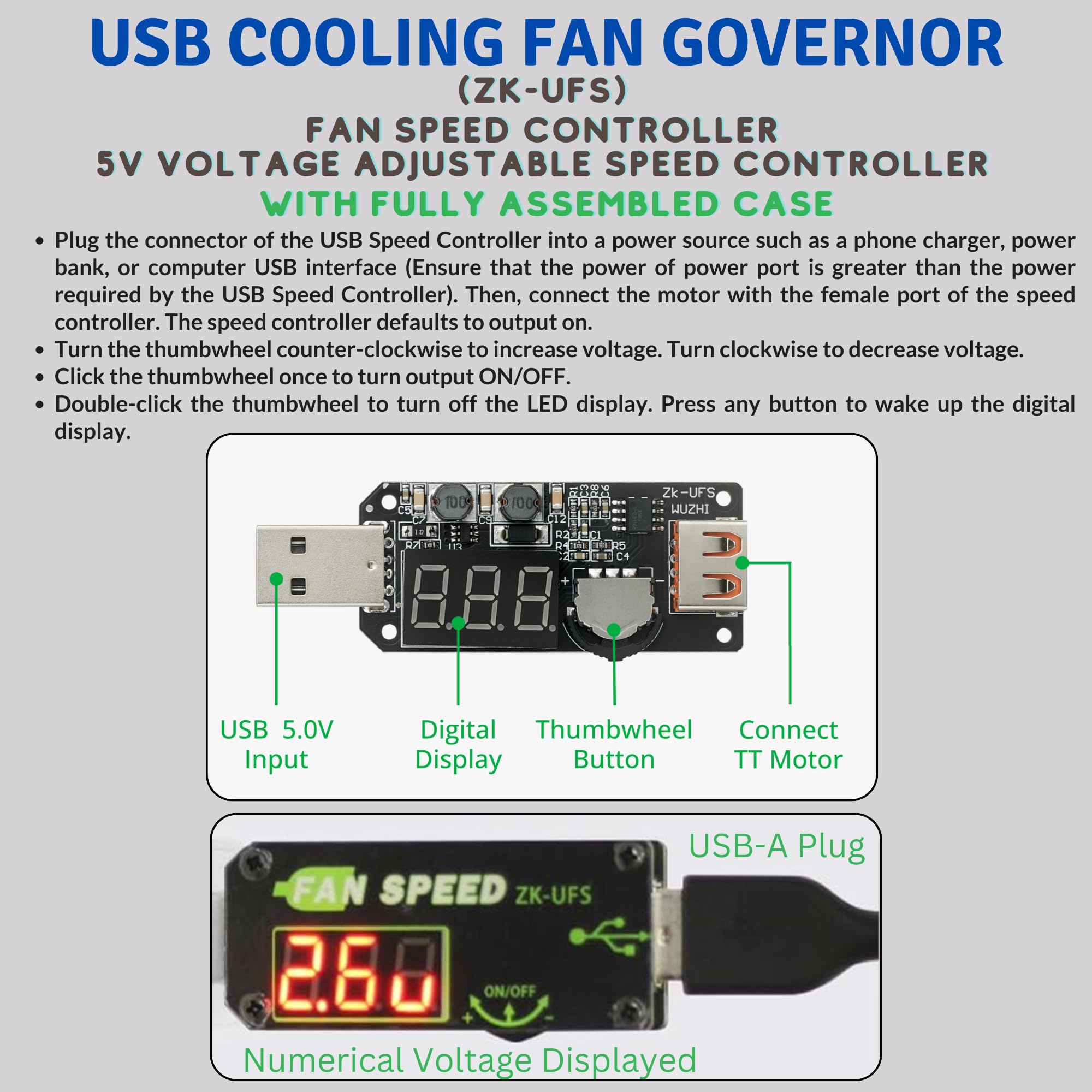 USB Cooling Fan Governor (zk-ufs) 5W Timer LED Dimming Module 5V 5W Voltage Adjustable Speed Controller