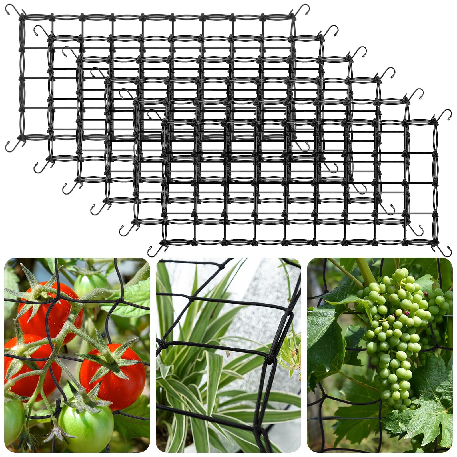 Lot de 6 filets de treillis de tente de culture, 6,1 x 1,2 m, filet élastique robuste avec crochets en acier, support hydroponique flexible pour tentes de culture, jardinage et horticulture