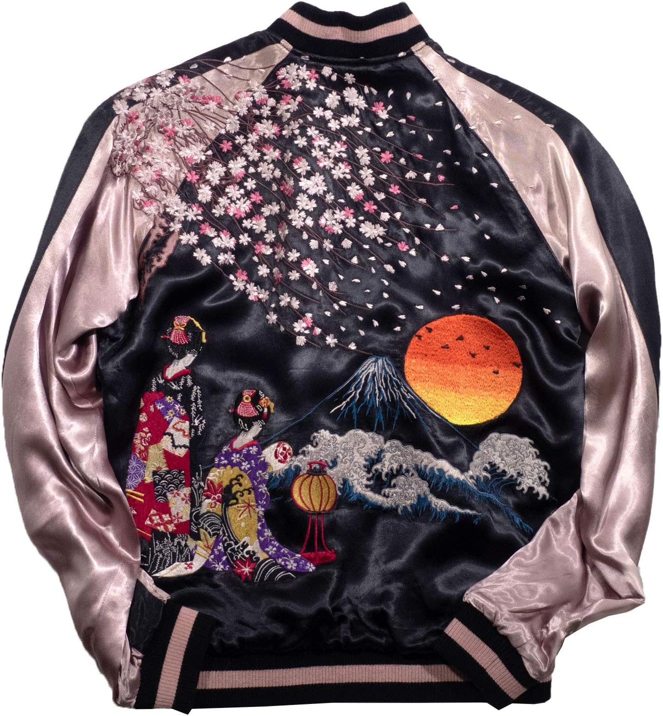 花旅楽団 和柄 スカジャン シルバー リバーシブル 桜 刺繍 XL 花旅楽団