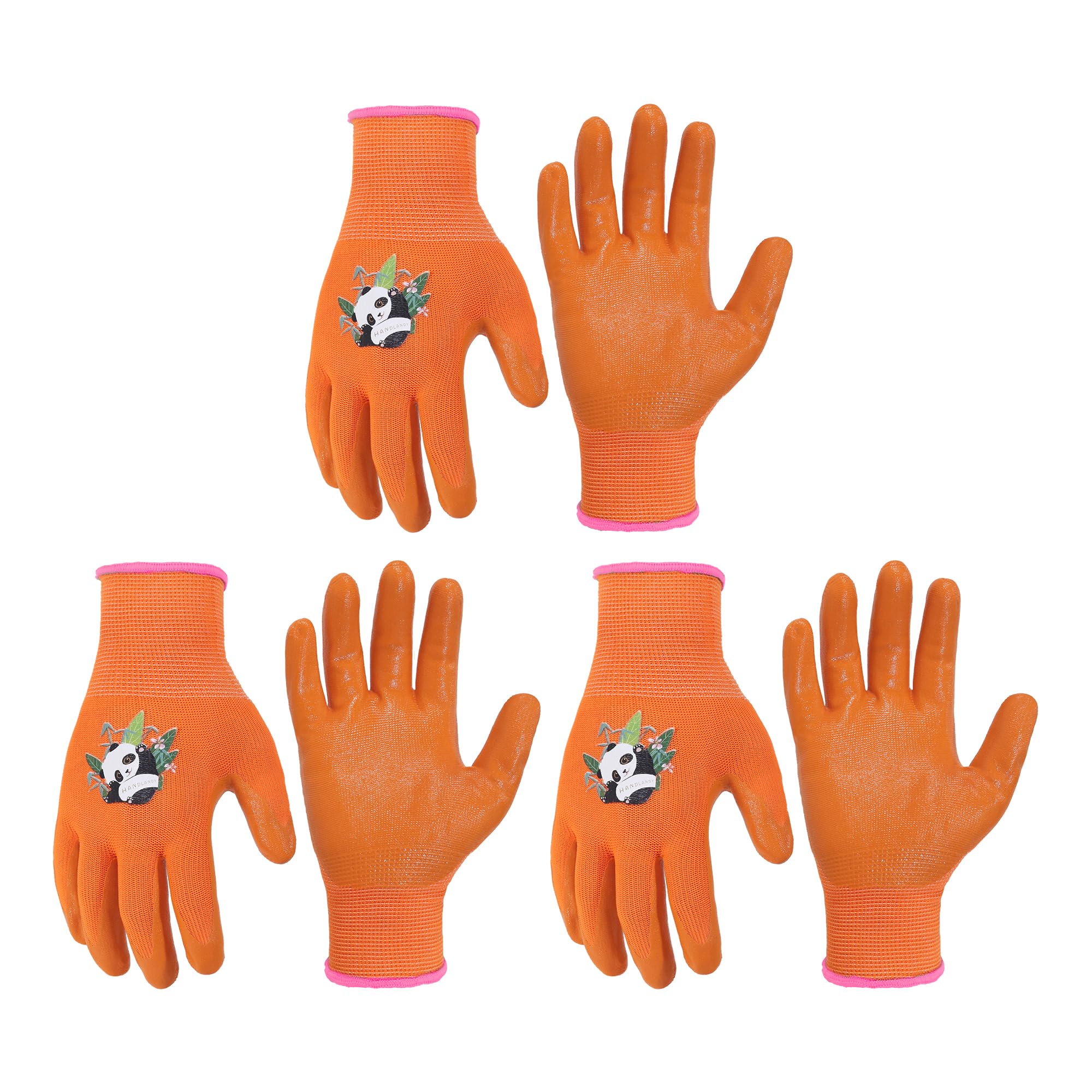 HANDLANDY 3 Pairs Kids Gardening Gloves for Age 2-13, Toddler Children Garden Yard Work Outdoor Playing Gloves, Rubber Coating, for Girls Boys Youth (Orange, Size 2, Age 2-3)