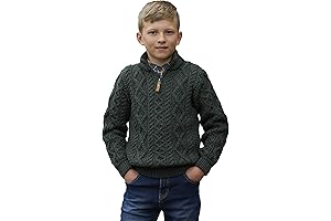 Aran Crafts Boy's Irish Cable Knitted Half Zip Sweater (100% Merino Wool)