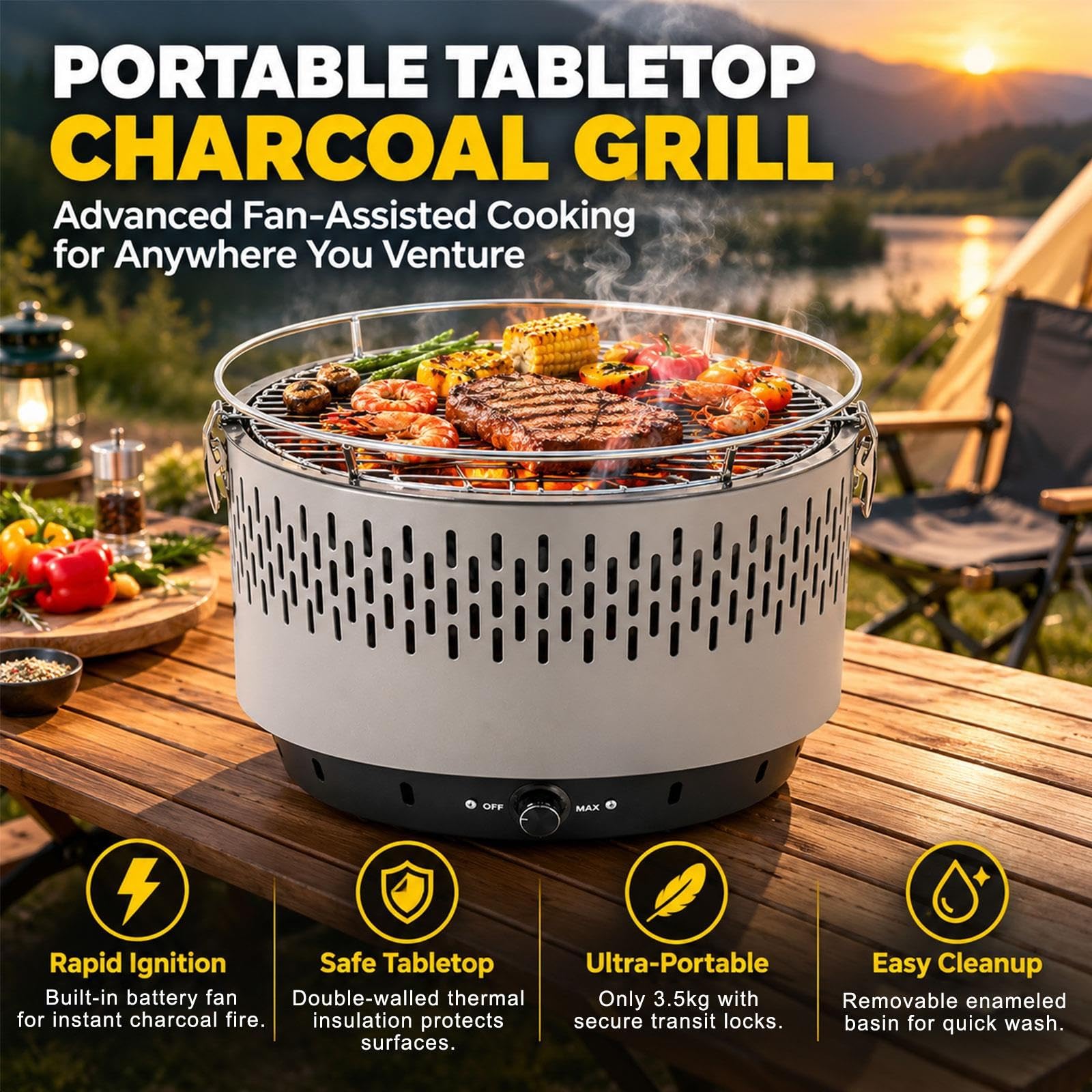 Barbacoa Portátil de Carbón para Camping y Balcón