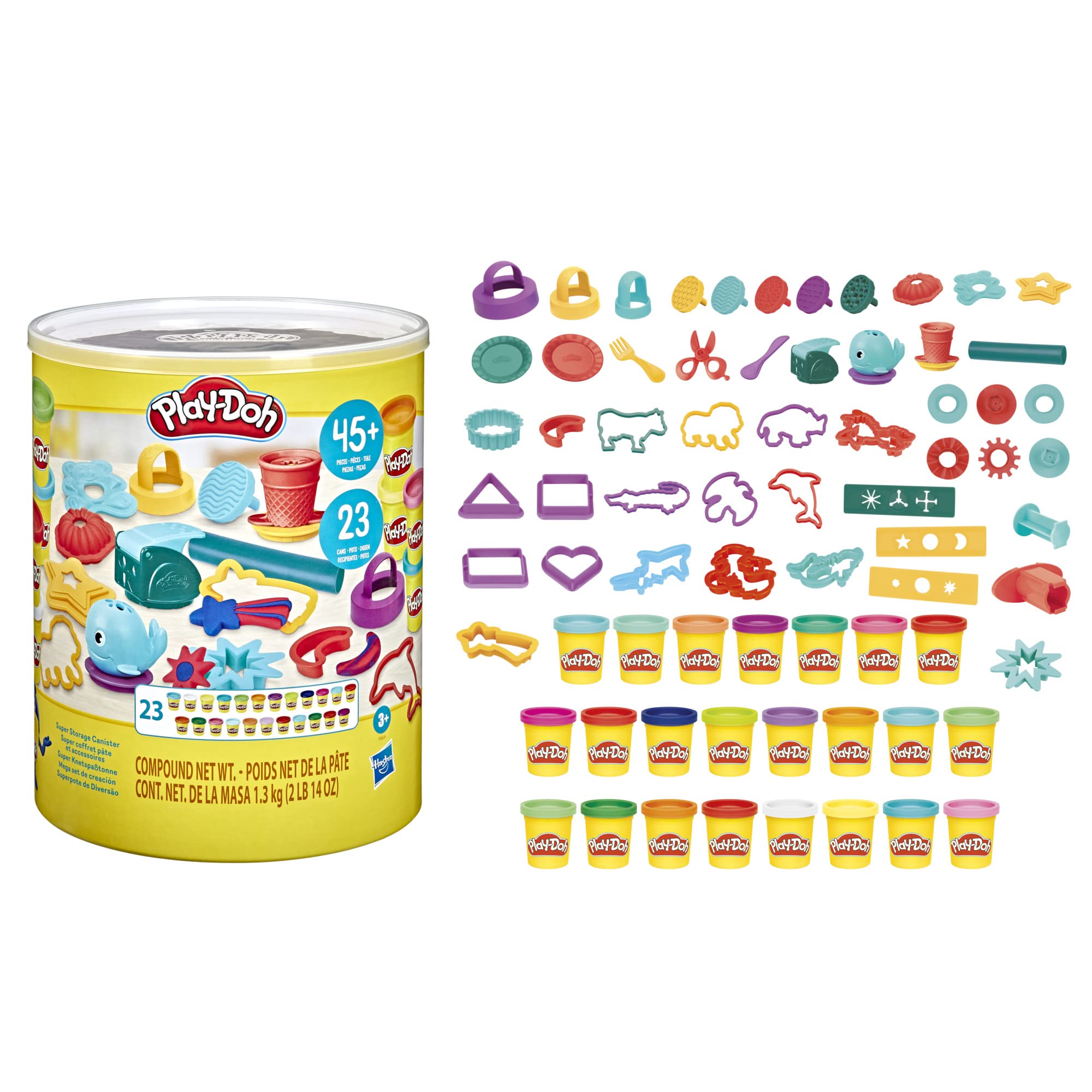 Play-Doh Super Caja de almacenamiento para niños de 3 años o más con 48 herramientas y 23 latas. Juguete de arte y artesanía para niños