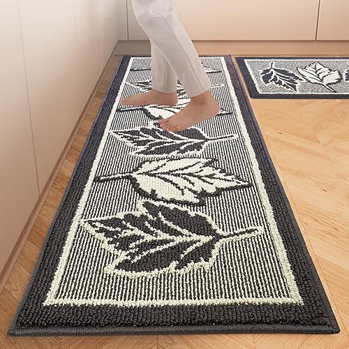 Alfombras y tapetes de cocina antideslizantes y lavables, juego de 2 piezas de 20 x 32 + 20 x 59 pulgadas, suaves, resistentes a las manchas y