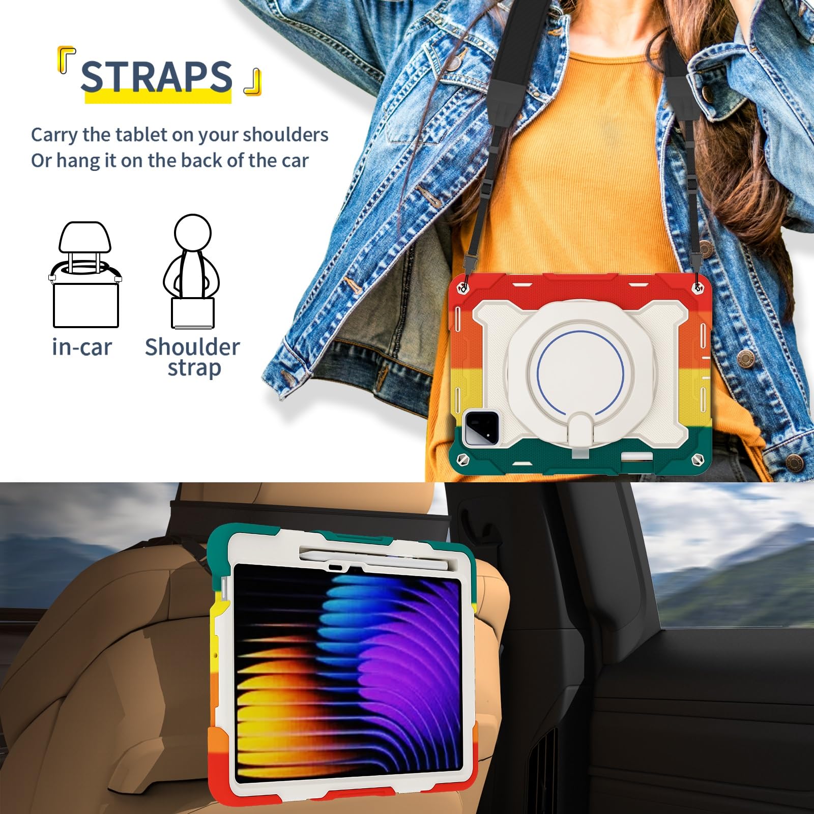 Funda protectora resistente para Xiaomi Pad 8/8 Pro de 11.2 pulgadas 2026, soporte giratorio de 360°, correa para el hombro, soporte para lápices y anillo de asa, funda a prueba de golpes