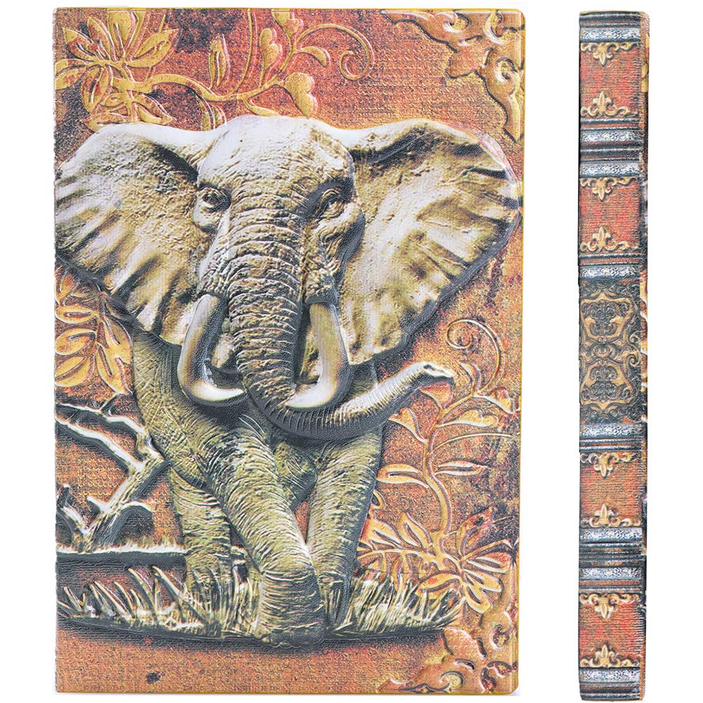 YHH A6 Notebook Hardback for Women Men, Vintage Small Travel Journal Notebook, 200 Lined & Blank Pages, Handmade, Embossed Diary Xmas Thank You Gift Ideas for Friends Kids Adult 3D Elephant Colorful