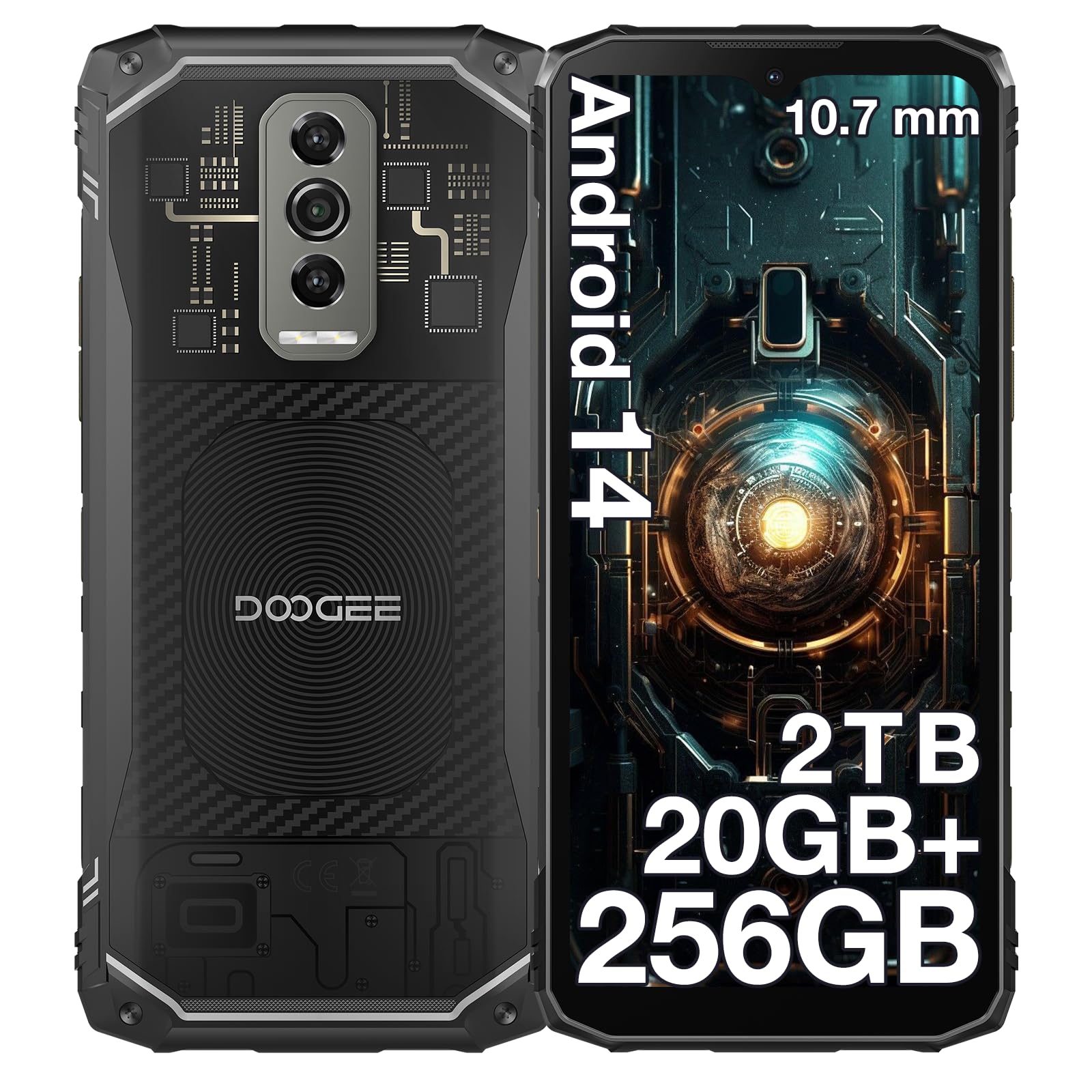 DOOGEE Blade10 Energy Smartphone Rugged Android 15, 24GB RAM (Espansione) +128GB/2TB, Batteria 6150mAh, 90Hz HD+, 16MP Fotocamera, IP68/IP69K, 4G Dual SIM, NFC, OTG