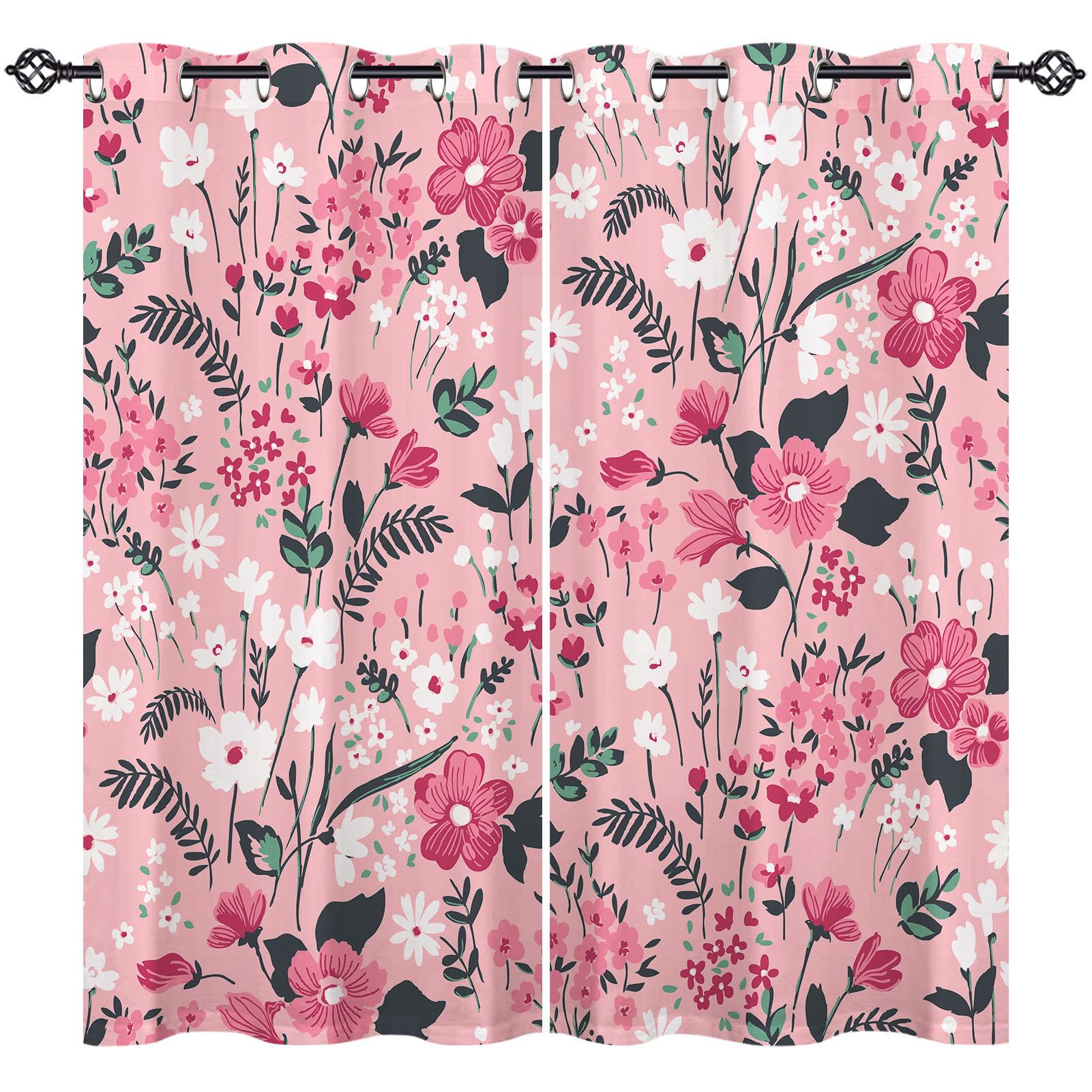 ANHOPE Floral Curtains Eyelet Blackout Thermal Insulated Curtains Watercolor Plant Flower Leaf Print Pattern Soft Soundproof Privacy Window Drapes for Bedroom Living Room 52 x 63 Inch 2 Panels โ image 1