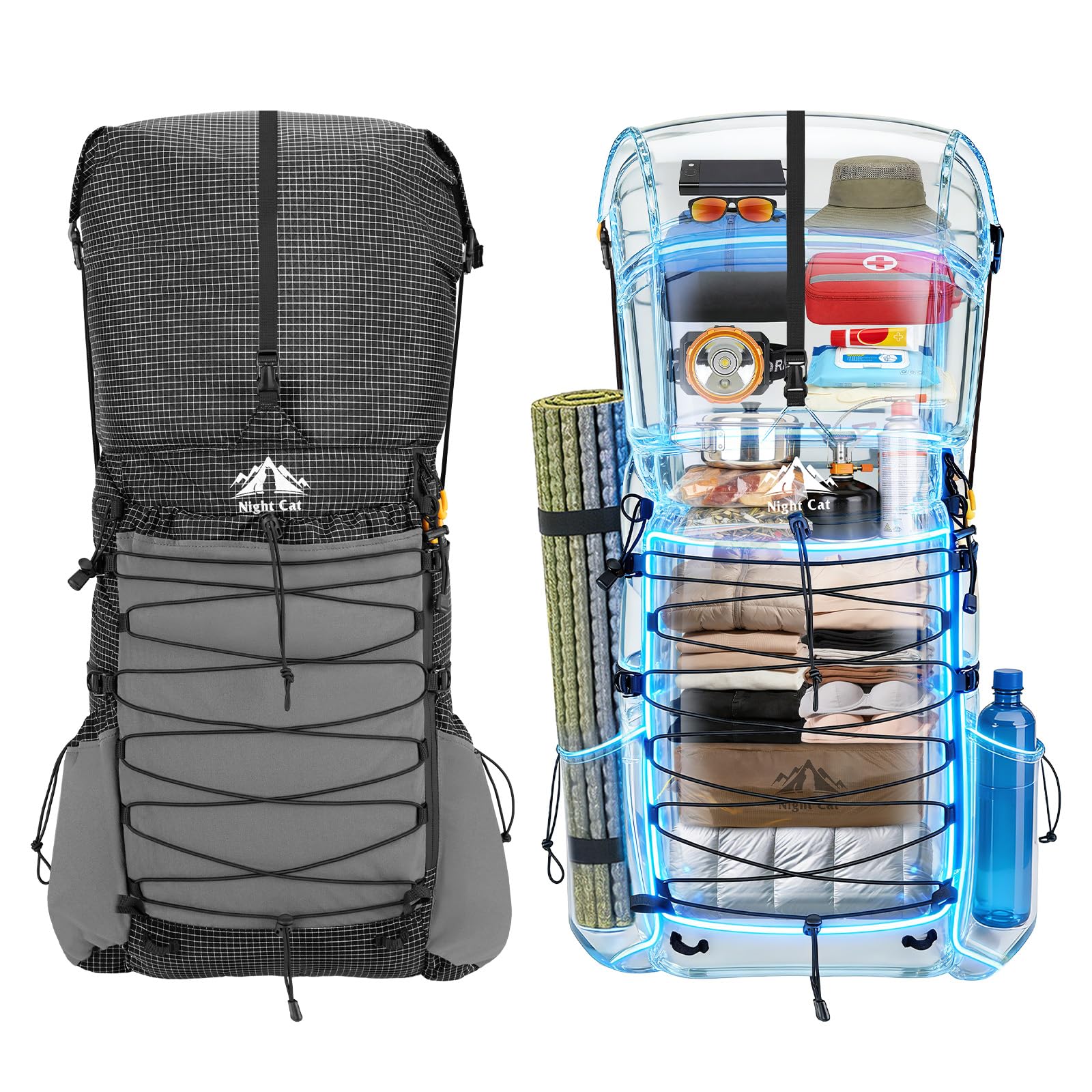 Night Cat Wanderrucksack Herren Damen 70L: Ultraleicht Rucksack mit Rahmen Für Outdoor Camping Trekking Wandern Hiking
