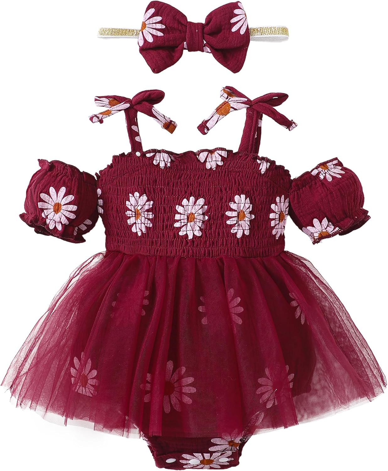 Mikrdoo Baby Girl Clothes Newborn Romper Dress Preemie Outfits Infant Lace Ruffle Sleeve Bodysuit with Headband