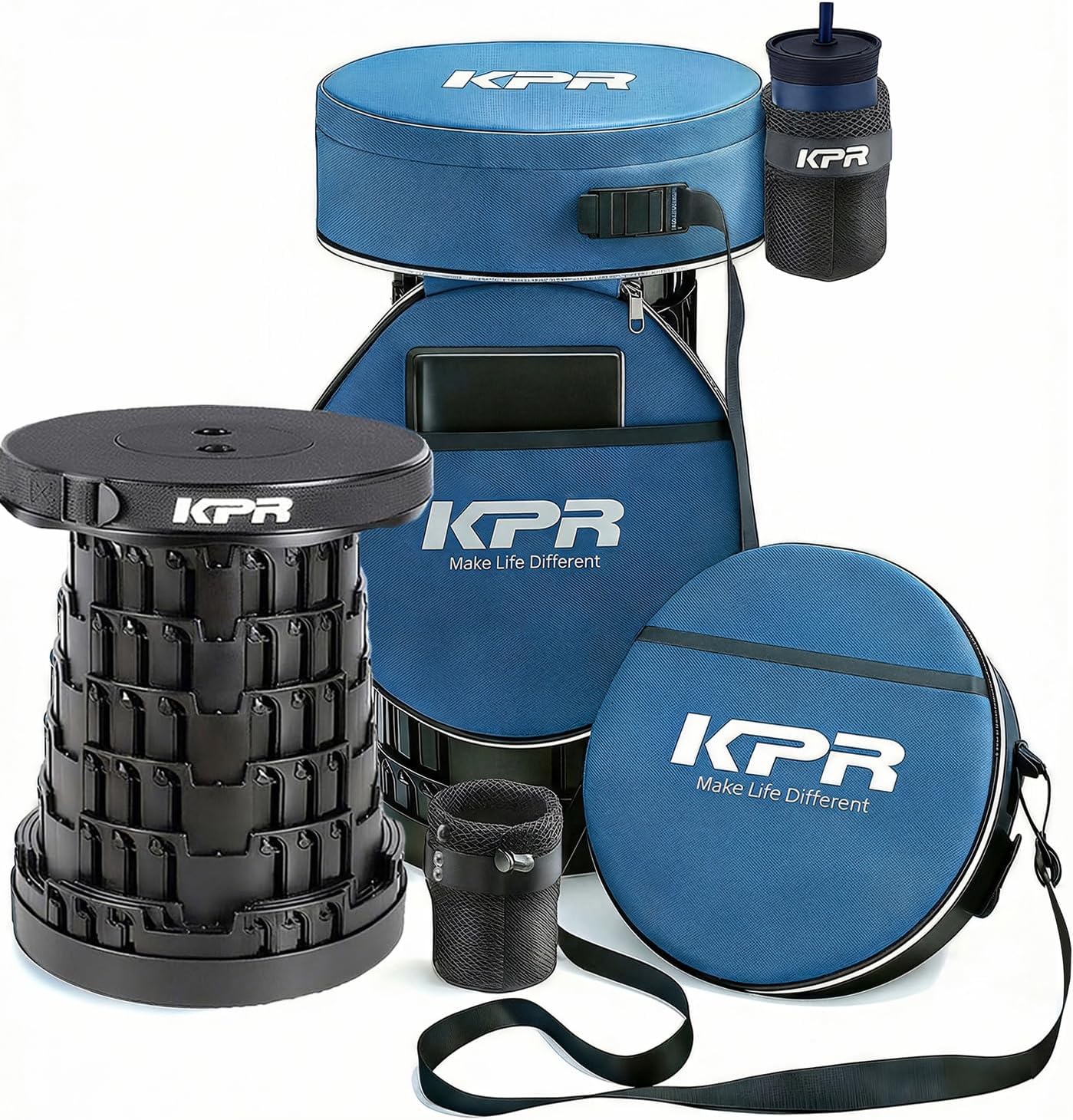 2026 Upgraded Collapsible Stool & 3IN1 Cushioned Carry Bag, Portable Telescopic Camping Chair, Adjustable Height Folding Step Stool Retractable Seat or Footrest for Outdoors & Indoor, Max 620lbs