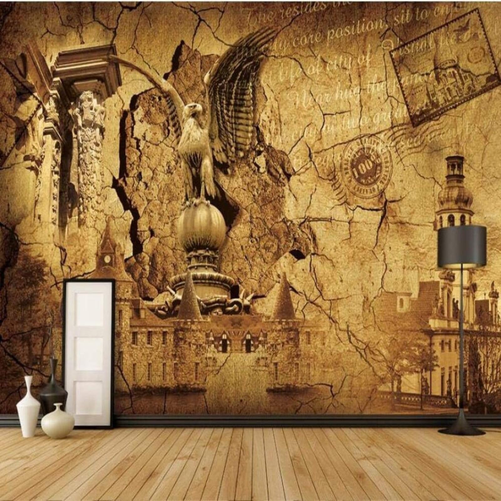Papel pintado 3D relieve águila retro mural pared texturizado seda XLMING para salon dormitorio