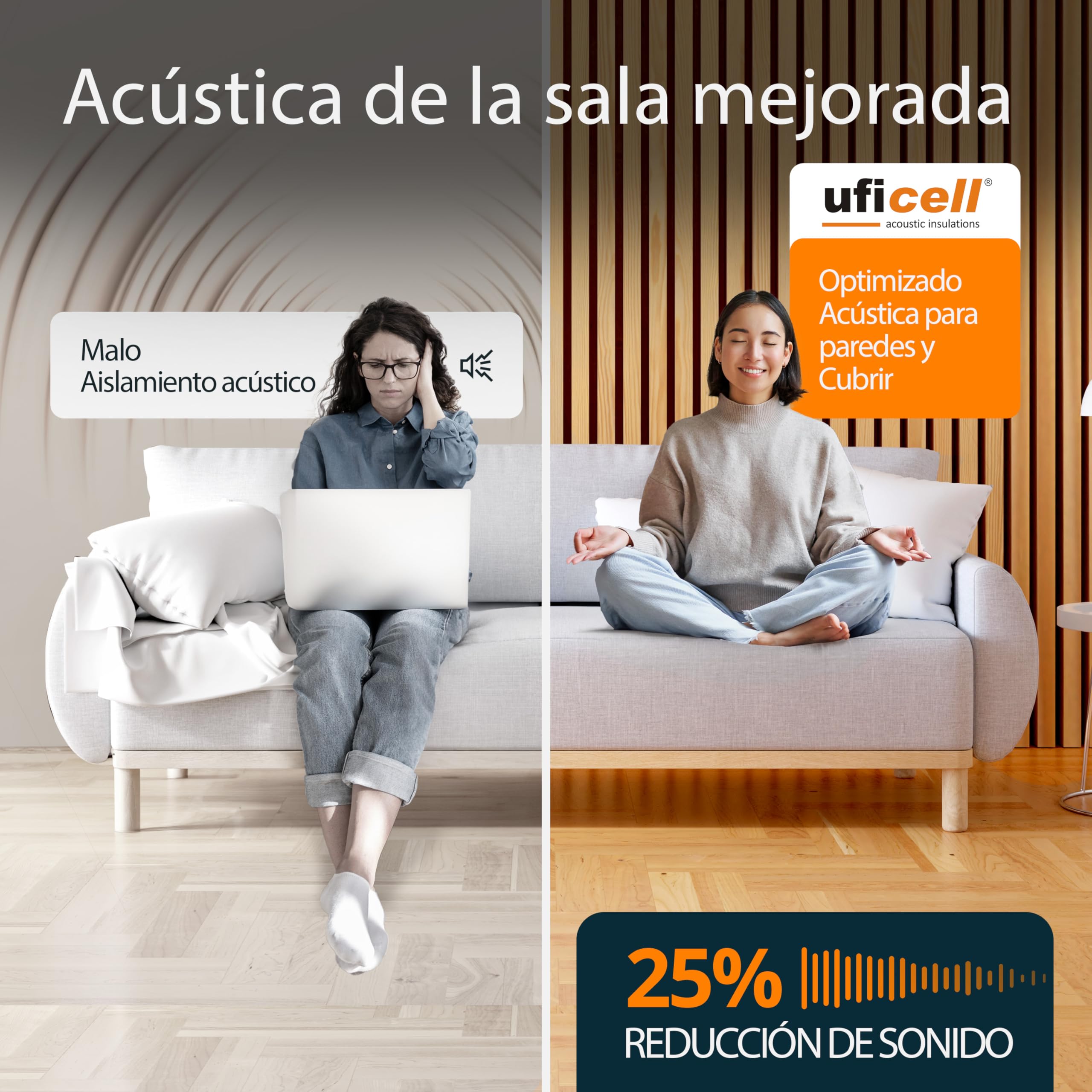 Paneles acústicos Roble Plateado, paneles de pared como revestimiento de pared, fieltro negro, superficie: madera auténtica, formato: 1000 x 480 mm, ancho de las láminas: 27 mm