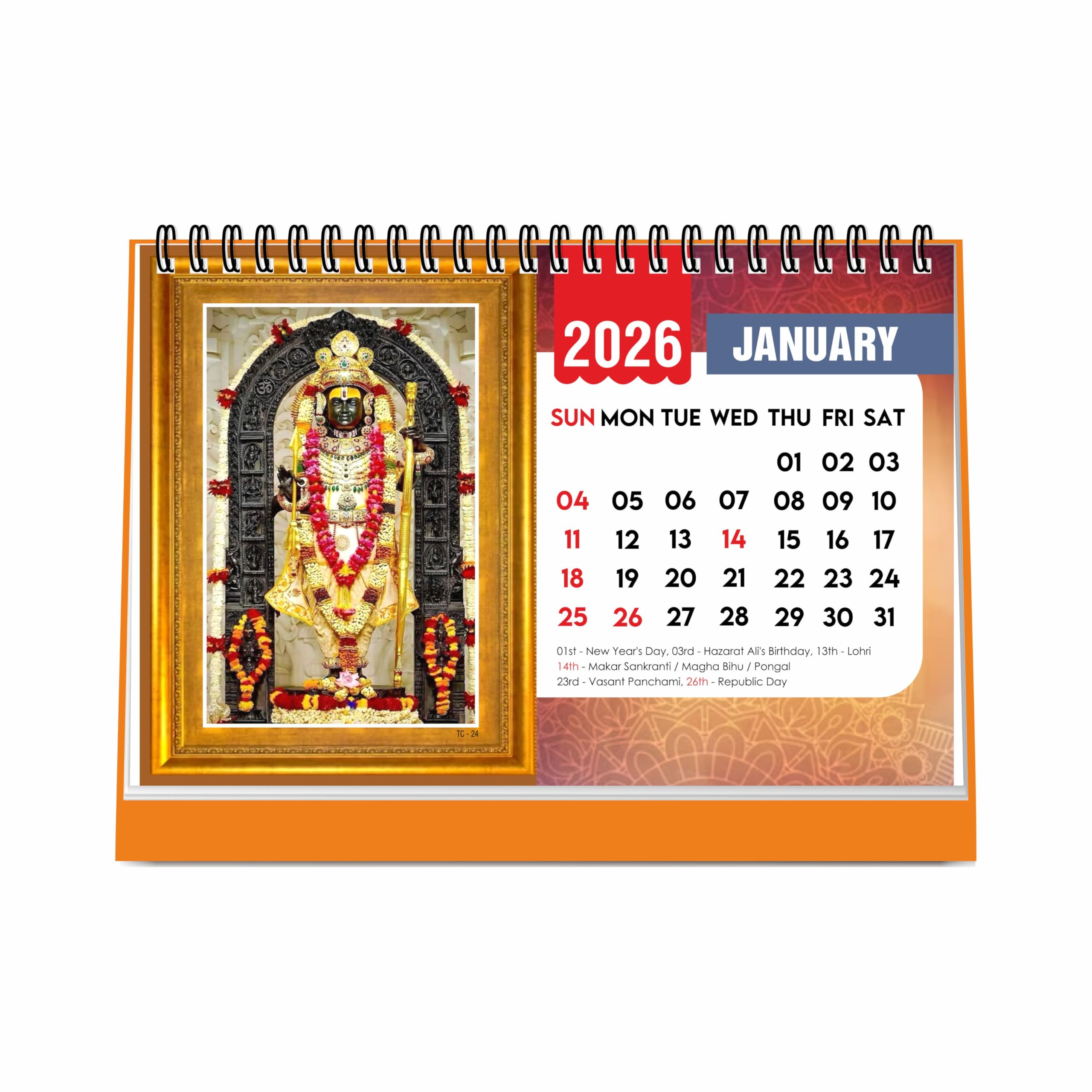 - ESCAPER Shree Ram 2026 Table Calendar – Ram Lalla & Hanuman Photo, Ram Ji & Ram Darbar Devotional Desk Calendar for Daily Inspiration and Spiritual Blessings, Hindu Calendar 2026