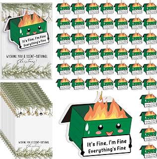 48 Sets Dumpster Fire Hanging Ornament Funny with Card Positive Scent Sachets Air Freshener for Christmas Coworkers Employee Office Work, 6 Scents (Green)