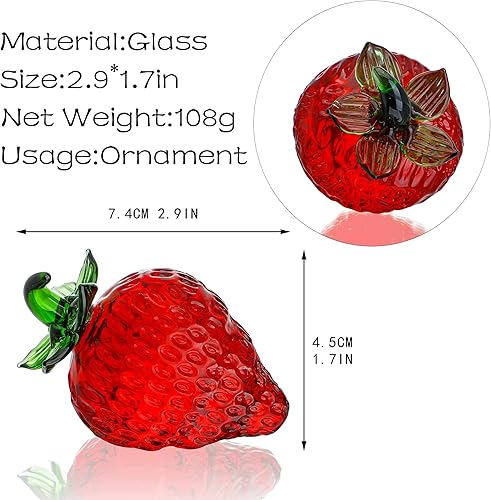 Miniatura 2 de Glass Red Strawberry Figurine Crystal Fruit Collectibles Art Glass Fruits Decoration for Home Office Strawberry Kitchen Decor for Women