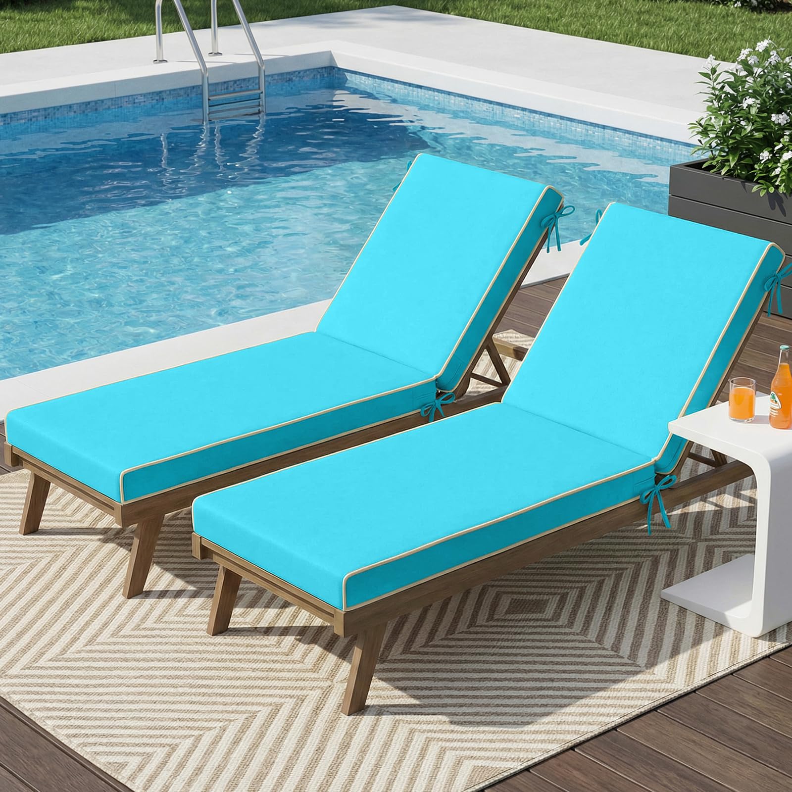 Photo 1 of TaiBest Outdoor Chaise Lounge Cushions 2 Pack, Patio Lounge Chair Pads with Removable Washable Cover, Quick Dry Foam Cushions for Pool, Lawn, Deck(2, Teal Blue?72X21X3in?)