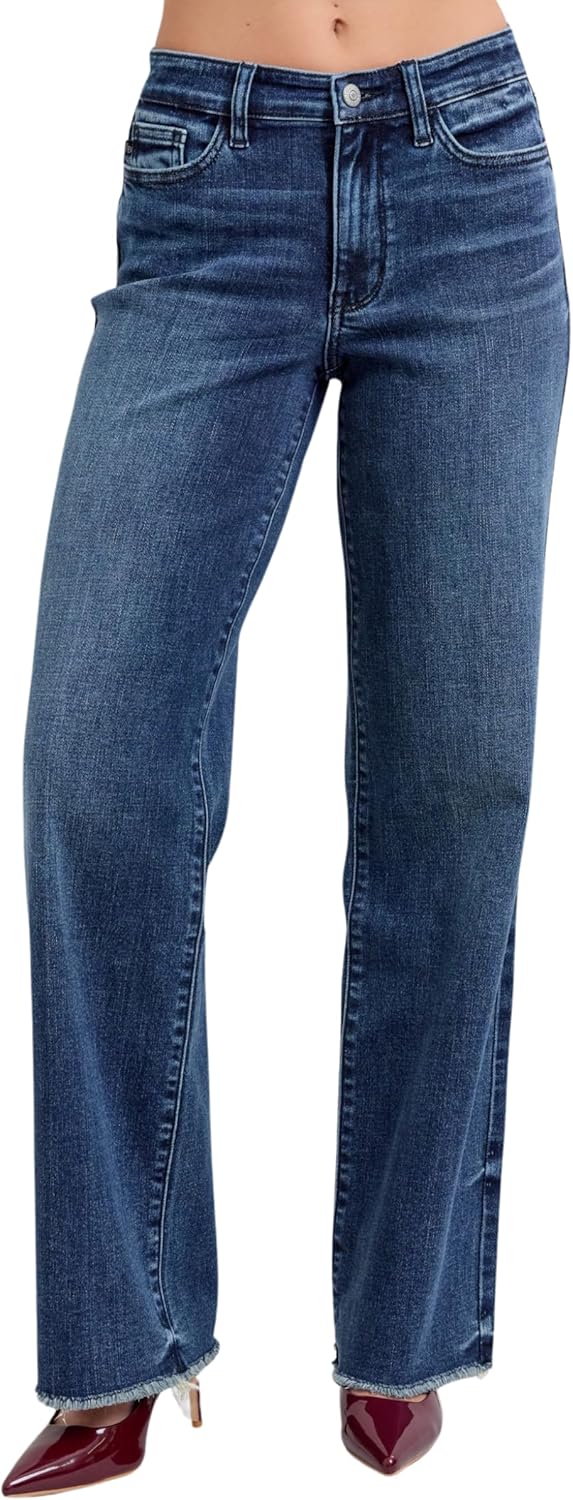 Judy Blue Mid Rise Vintage Dark Wash Wide Leg Jeans Inseam 32" - Image 5