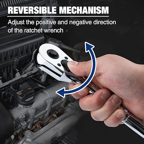 Miniatura 10 de WORKPRO Trinquete de transmisión de 14 pulgadas, juego de trinquete reversible de liberación rápida, mango de trinquete de 14 de 72 dientes, cabeza