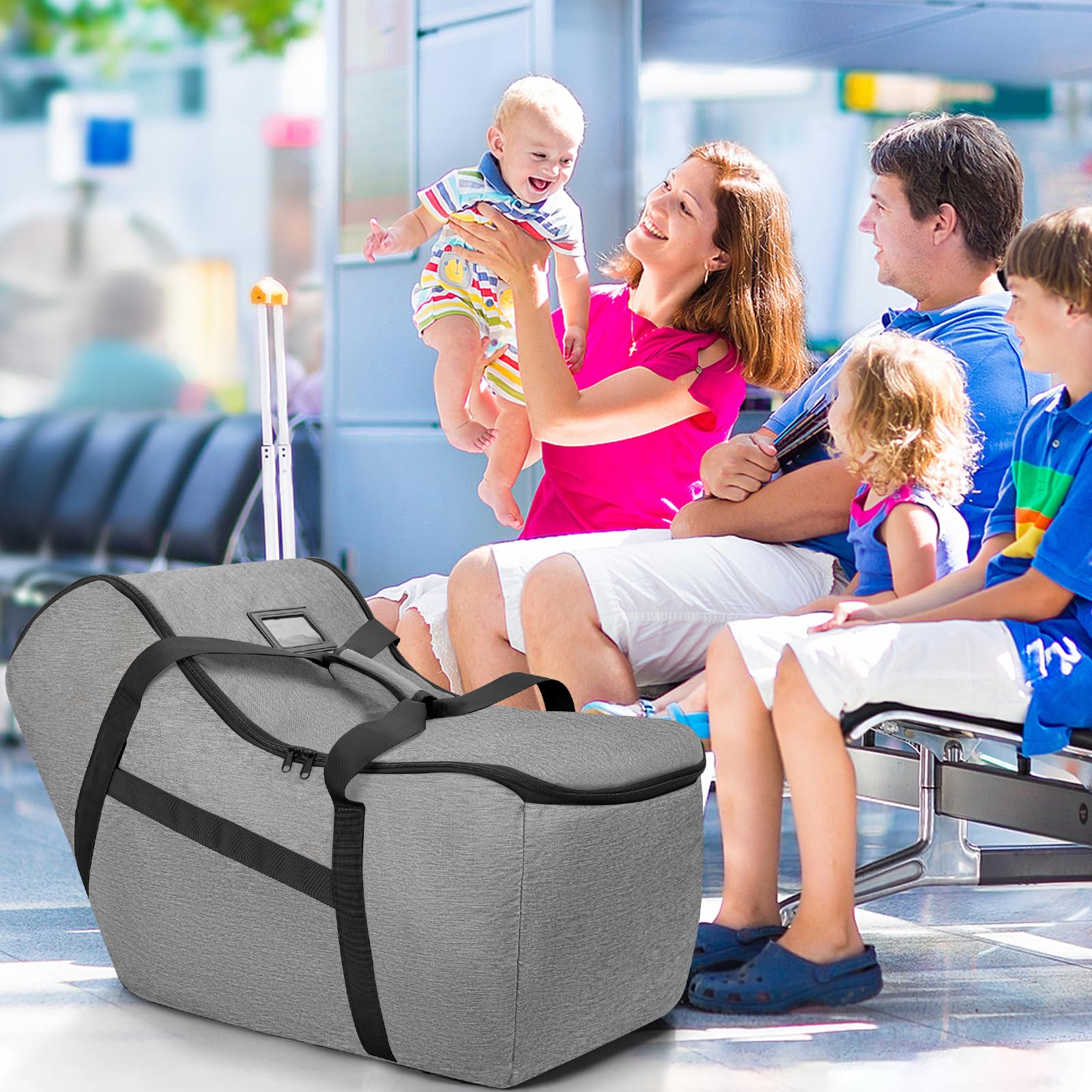 Borsa da viaggio imbottita per seggiolino auto per aereo, borsa da viaggio per seggiolino auto compatibile con tutti i seggiolini e le basi per auto Nuna Pipa, borsa a quadri per cancello