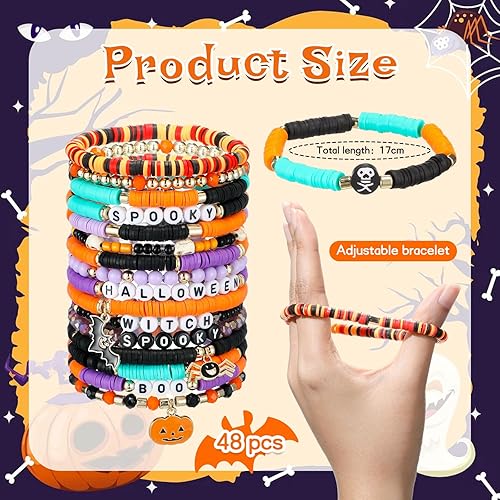 Miniatura 2 de Juego de 48 pulseras de Acción de Gracias Heishi Surfer con cuentas, pulseras de Acción de Gracias a granel, pulsera elástica de arcilla para