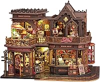 Vista 7 de Roroom Kit de casa de muñecas de bricolaje, kit de rincón de libro del tesoro mágico con caja de música y cubierta para el polvo, rompecabezas