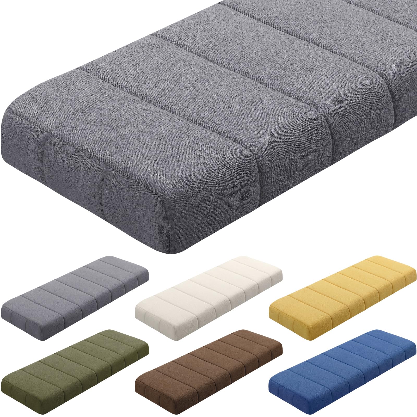 wenqik bench cushion 42x16x4 inch for indoor outdoor furniture tufted thicken bay window seat cushion non slip waterproof dining piano bench pad pillow anti cat scratch for patio porch swing, gray