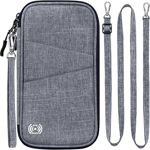 BKNOOU Soporte para pasaporte familiar con bloqueo Rfid, organizador de documentos de viaje, cartera de pasaporte de viaje, soporte múltiple para